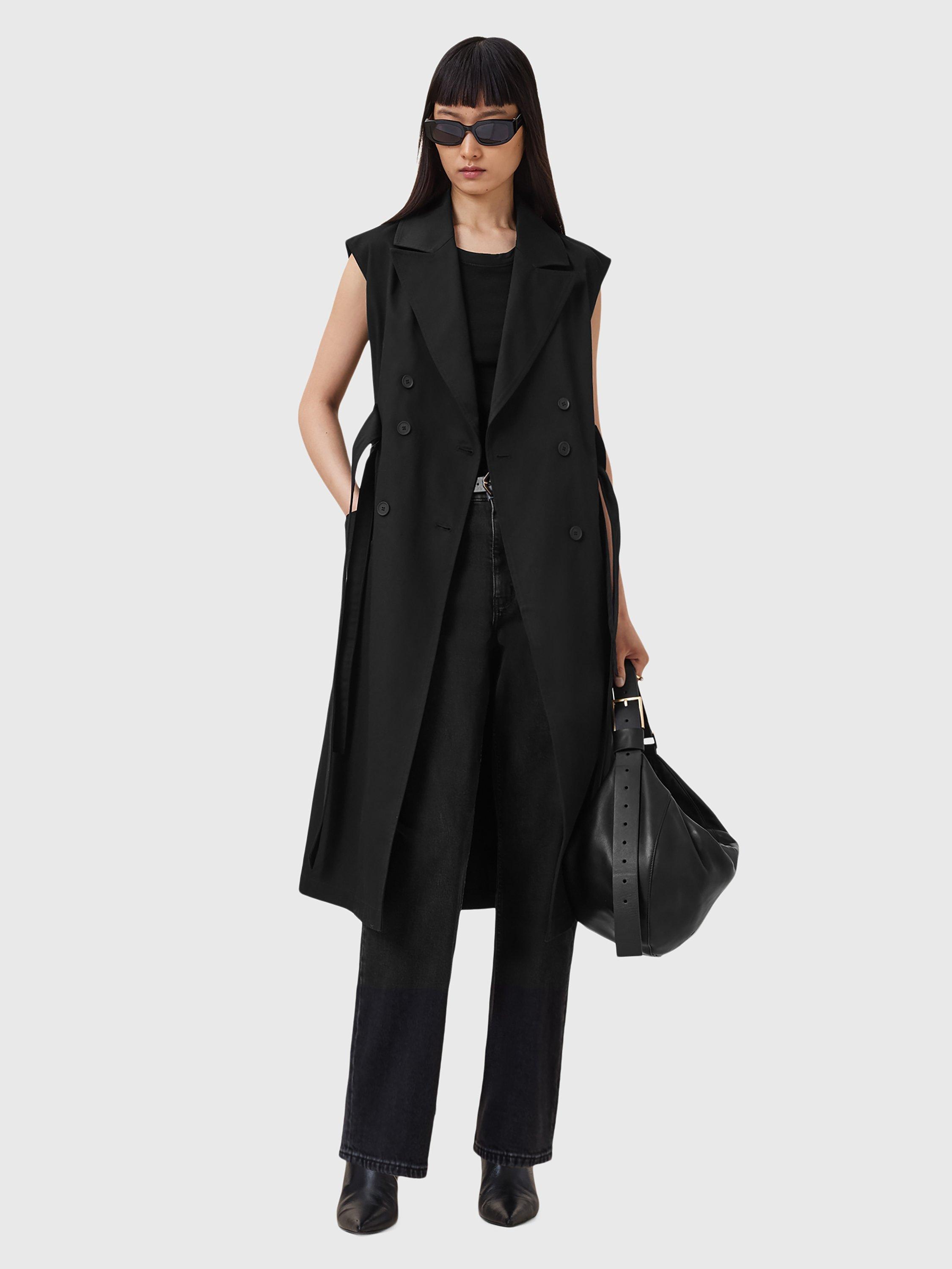 AllSaints Cadence Longline Trench Coat, Black