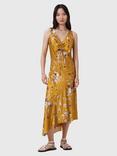 AllSaints Alexi Floral Asymmetric Dress, Yellow Mid
