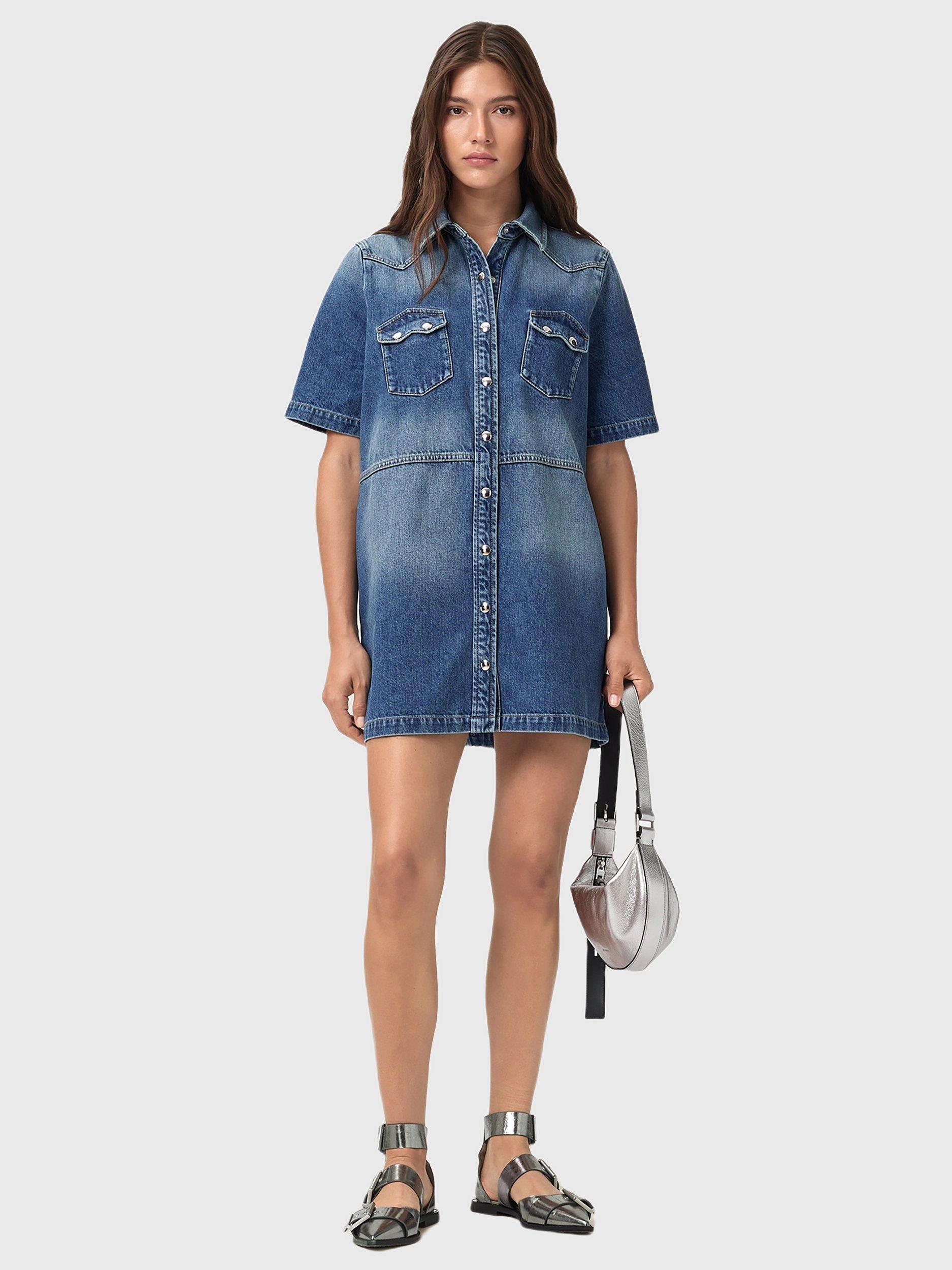 Product image 3 of 5, which shows AllSaints Rock Denim Shirt Dress, Blue Indigo, 10