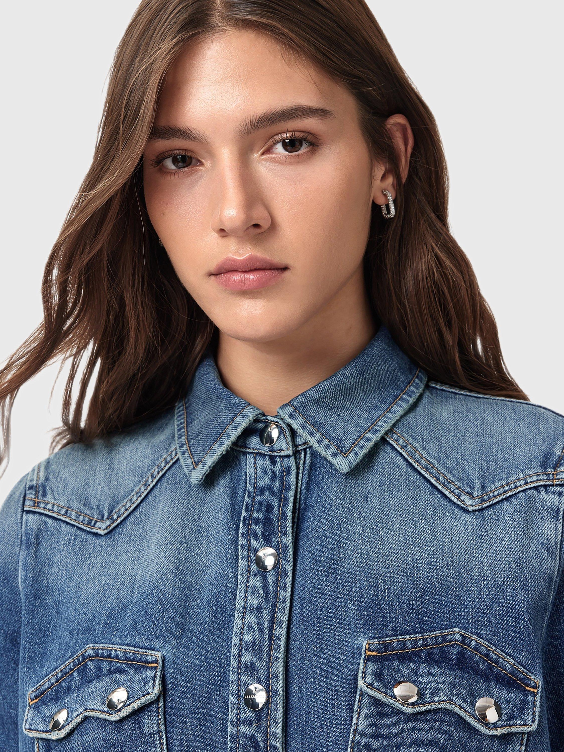 Product image 5 of 5, which shows AllSaints Rock Denim Shirt Dress, Blue Indigo, 10