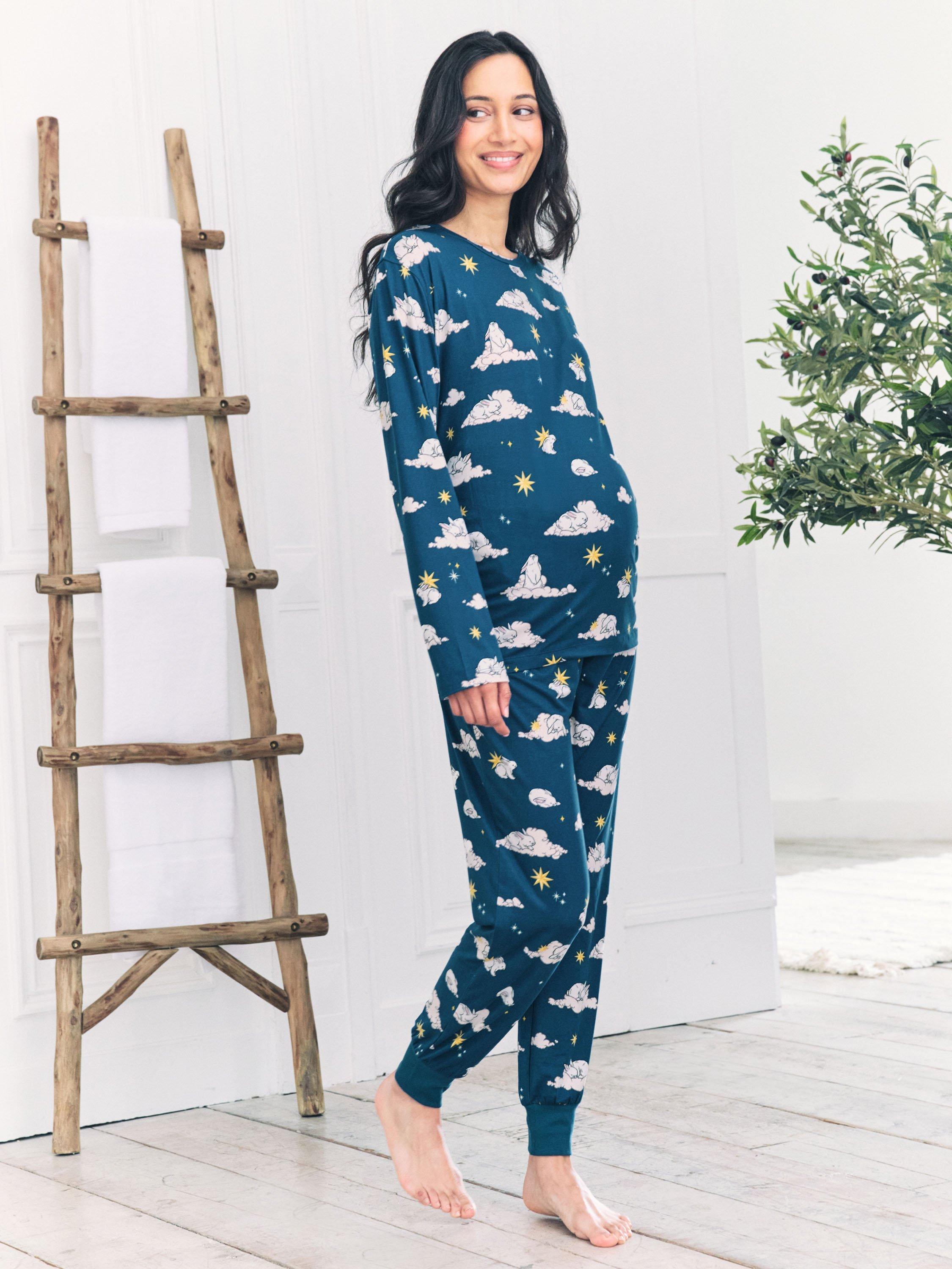 Product image 1 of 5, which shows Chelsea Peers Celestial Bunny Maternity Pyjama Set, Teal/Multi, 6