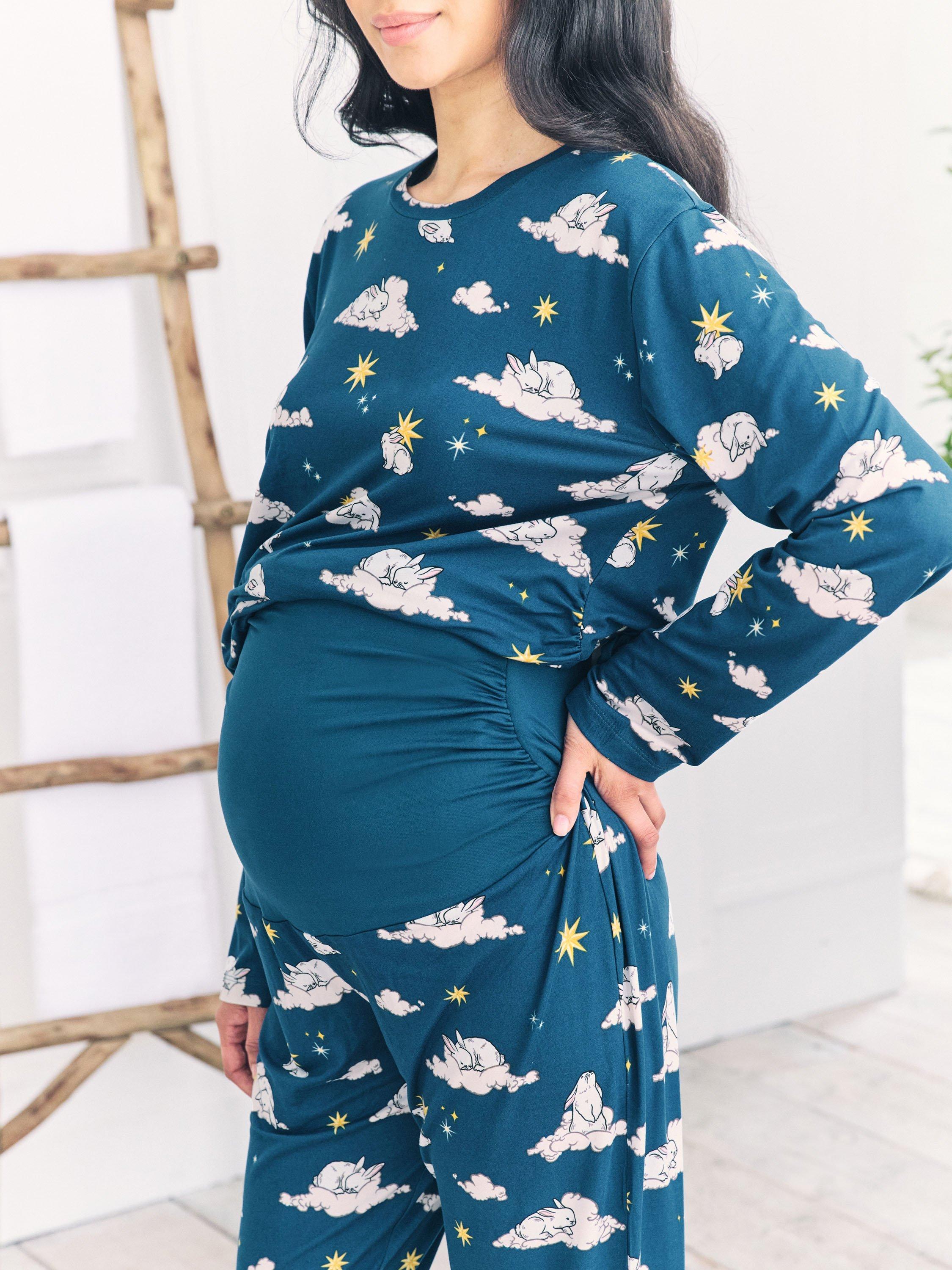 Product image 3 of 5, which shows Chelsea Peers Celestial Bunny Maternity Pyjama Set, Teal/Multi, 6