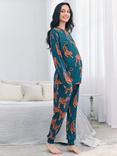 Chelsea Peers Tigers Long Maternity Pyjama Set, Teal/Multi