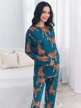 Chelsea Peers Tigers Long Maternity Pyjama Set, Teal/Multi