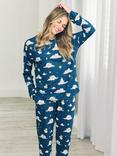 Chelsea Peers Celestial Bunny Long Pyjama Set, Teal/Multi