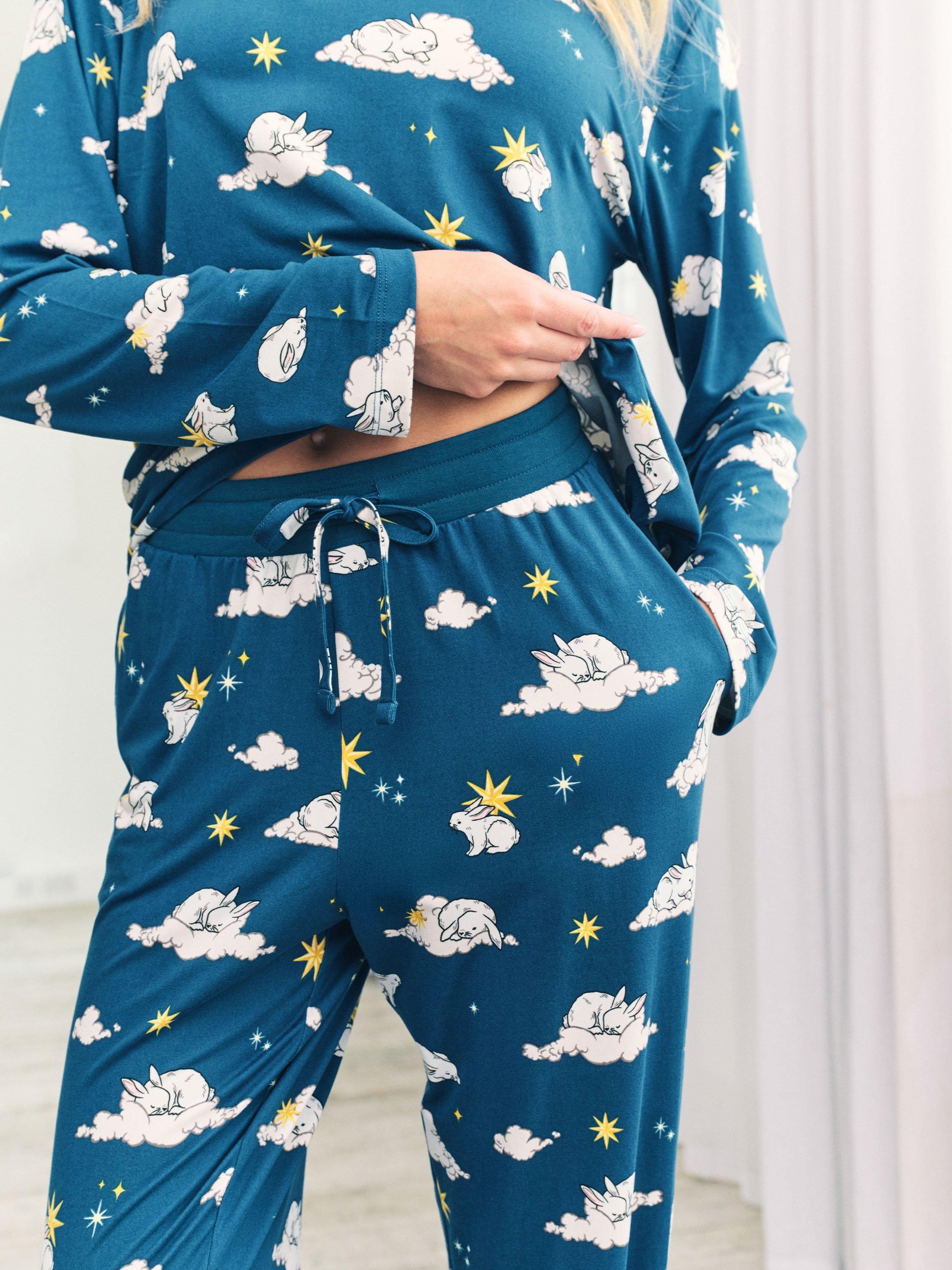 Product image 3 of 6, which shows Chelsea Peers Celestial Bunny Long Pyjama Set, Teal/Multi, 6
