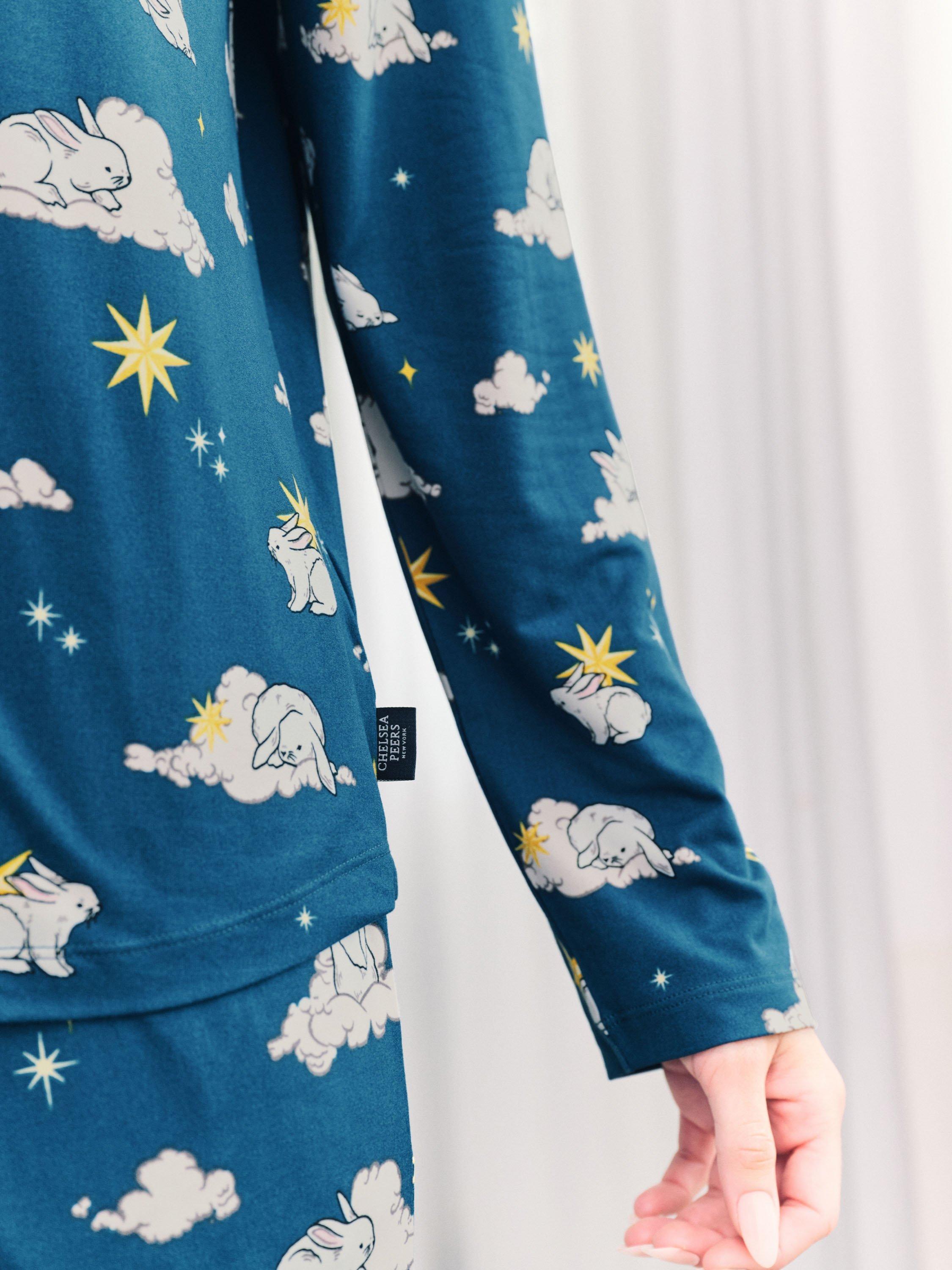 Product image 6 of 6, which shows Chelsea Peers Celestial Bunny Long Pyjama Set, Teal/Multi, 6