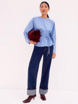 Ro&Zo Stripe Tie Waist Top, Blue - view 2, Blue