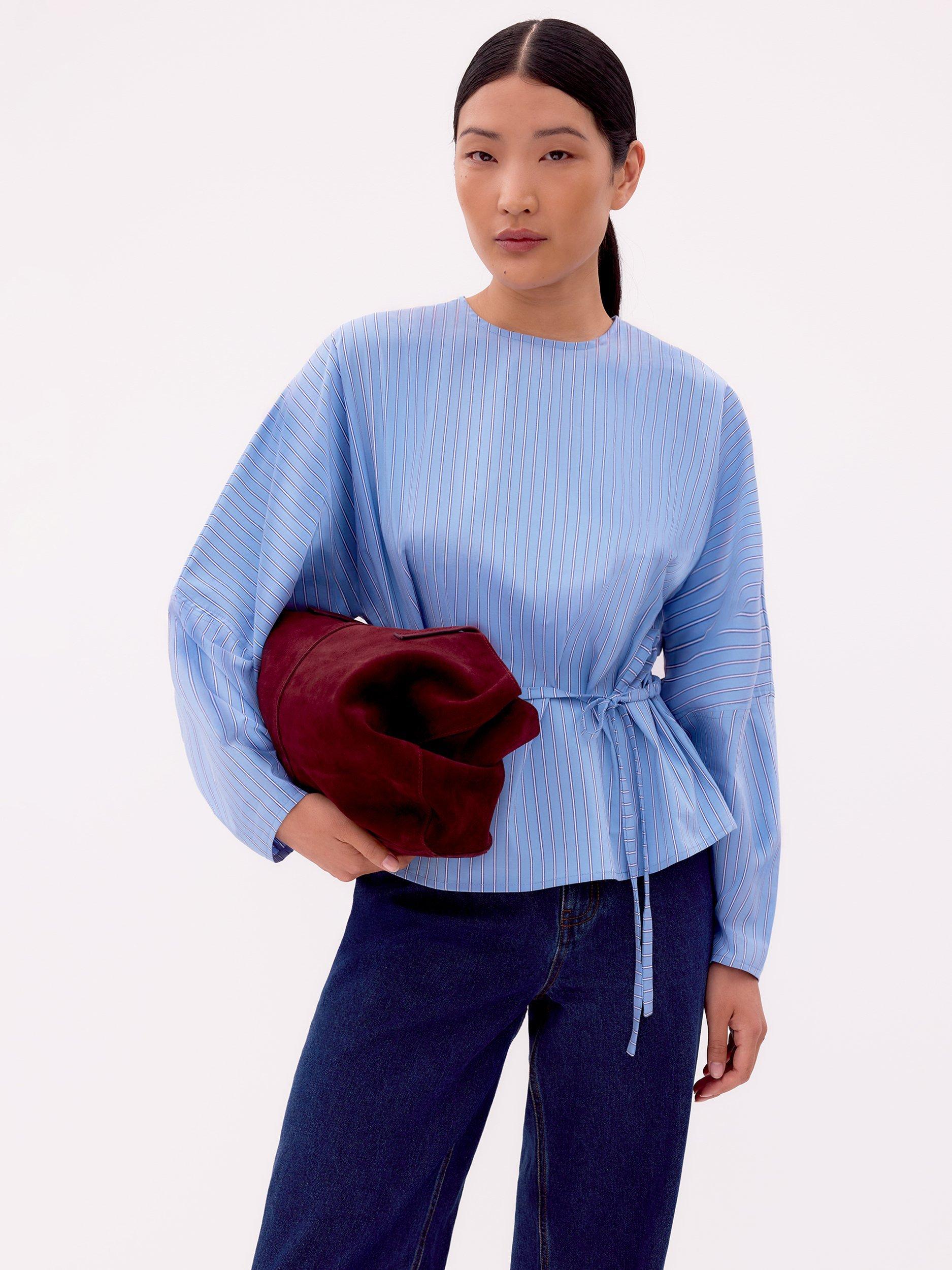 Product image 3 of 4, which shows Ro&Zo Stripe Tie Waist Top, Blue, 6