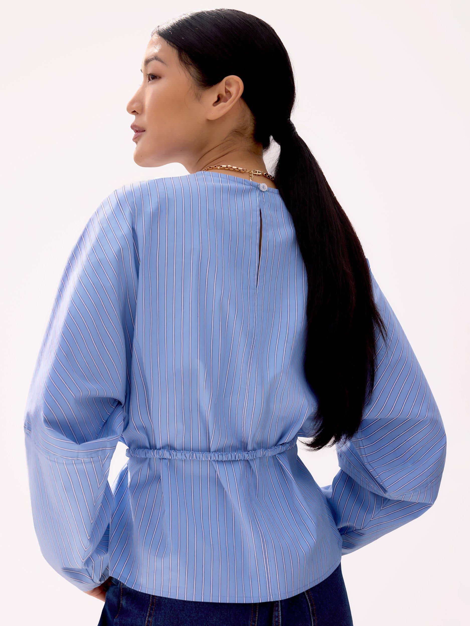 Product image 4 of 4, which shows Ro&Zo Stripe Tie Waist Top, Blue, 6