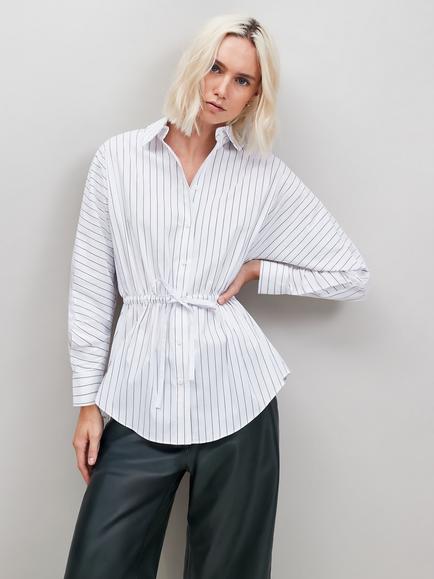 Ro&Zo Stripe Channel Waist Shirt, White, White
