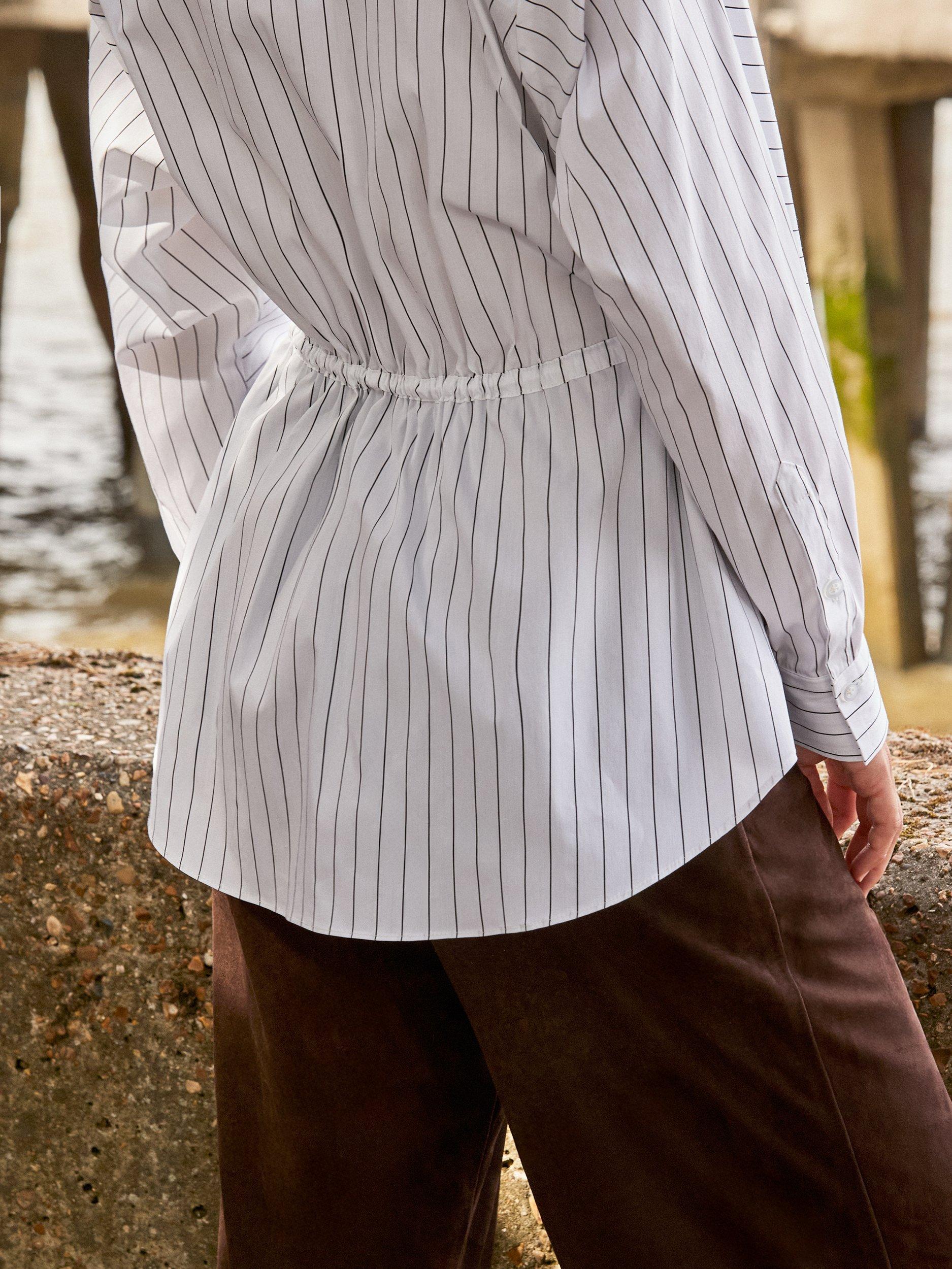 Product image 5 of 6, which shows Ro&Zo Stripe Channel Waist Shirt, White, 6