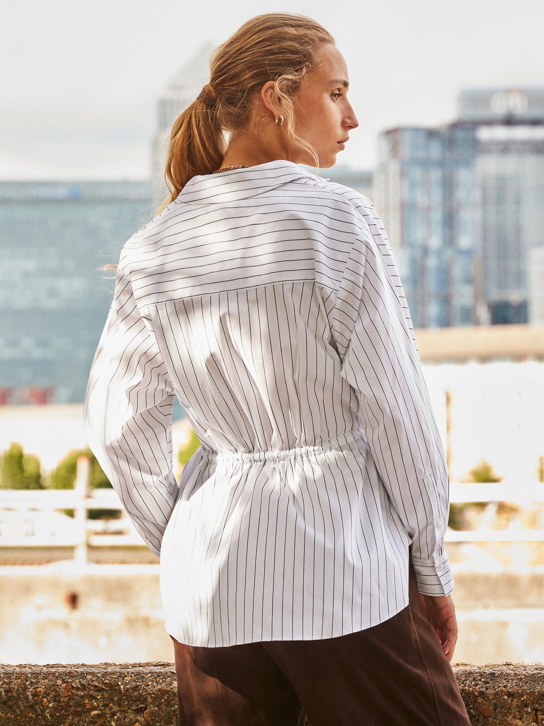 Product image 6 of 6, which shows Ro&Zo Stripe Channel Waist Shirt, White, 6