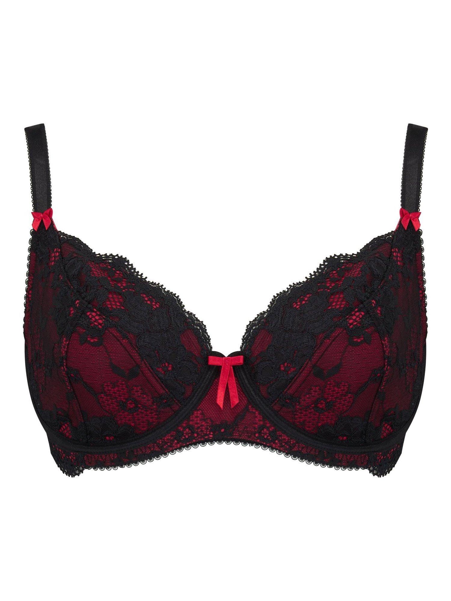 Product image 7 of 11, which shows Pour Moi Amour Non-Padded Balconette Bra, Black/Scarlet, 32D