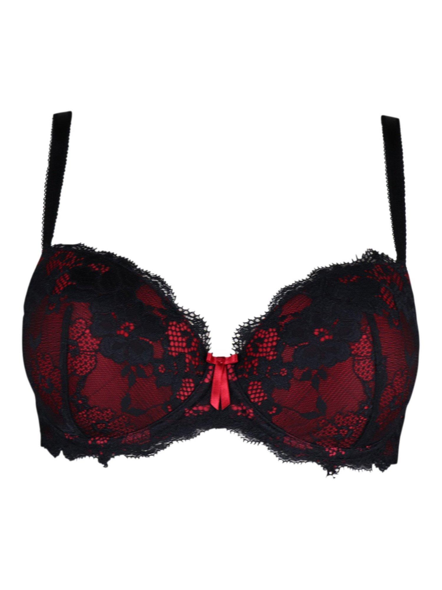 Product image 10 of 11, which shows Pour Moi Amour Padded Balconette Bra, Black/Scarlet, 32B