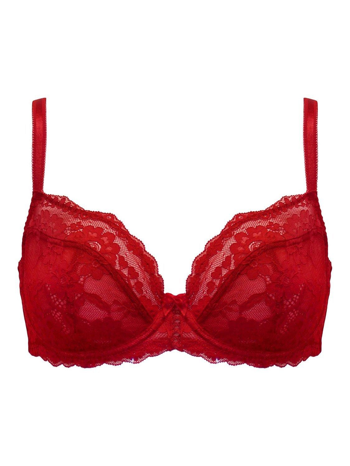 Product image 10 of 11, which shows Pour Moi Fleur Non Padded Underwired Balconette Bra, Red, 32B