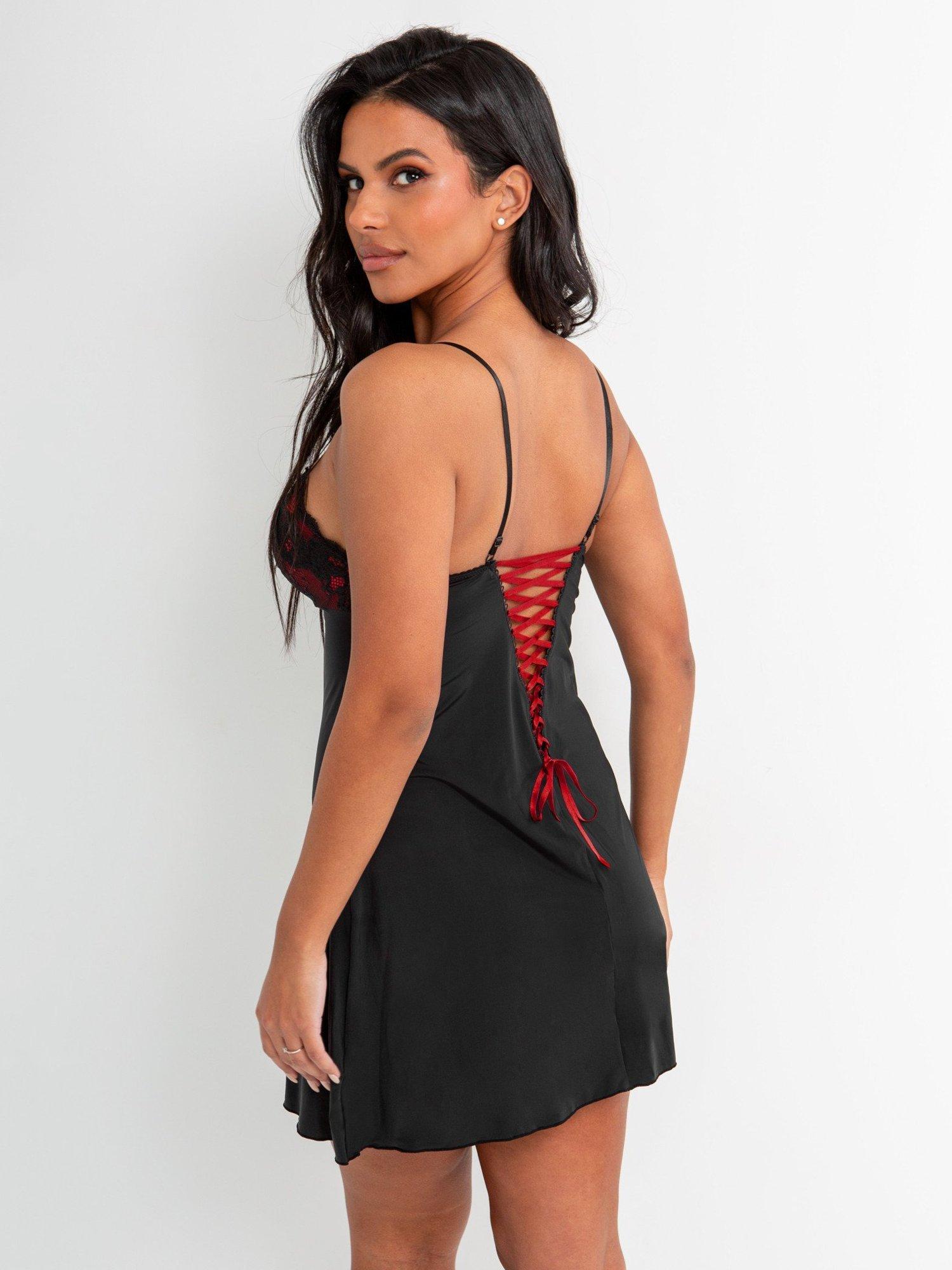 Product image 2 of 7, which shows Pour Moi Amour Chemise, Black/Scarlet, 8