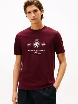 Tommy Hilfiger Cotton Blend Diamond Crest Short Sleeve Crew Neck T-Shirt, Deep Burgundy
