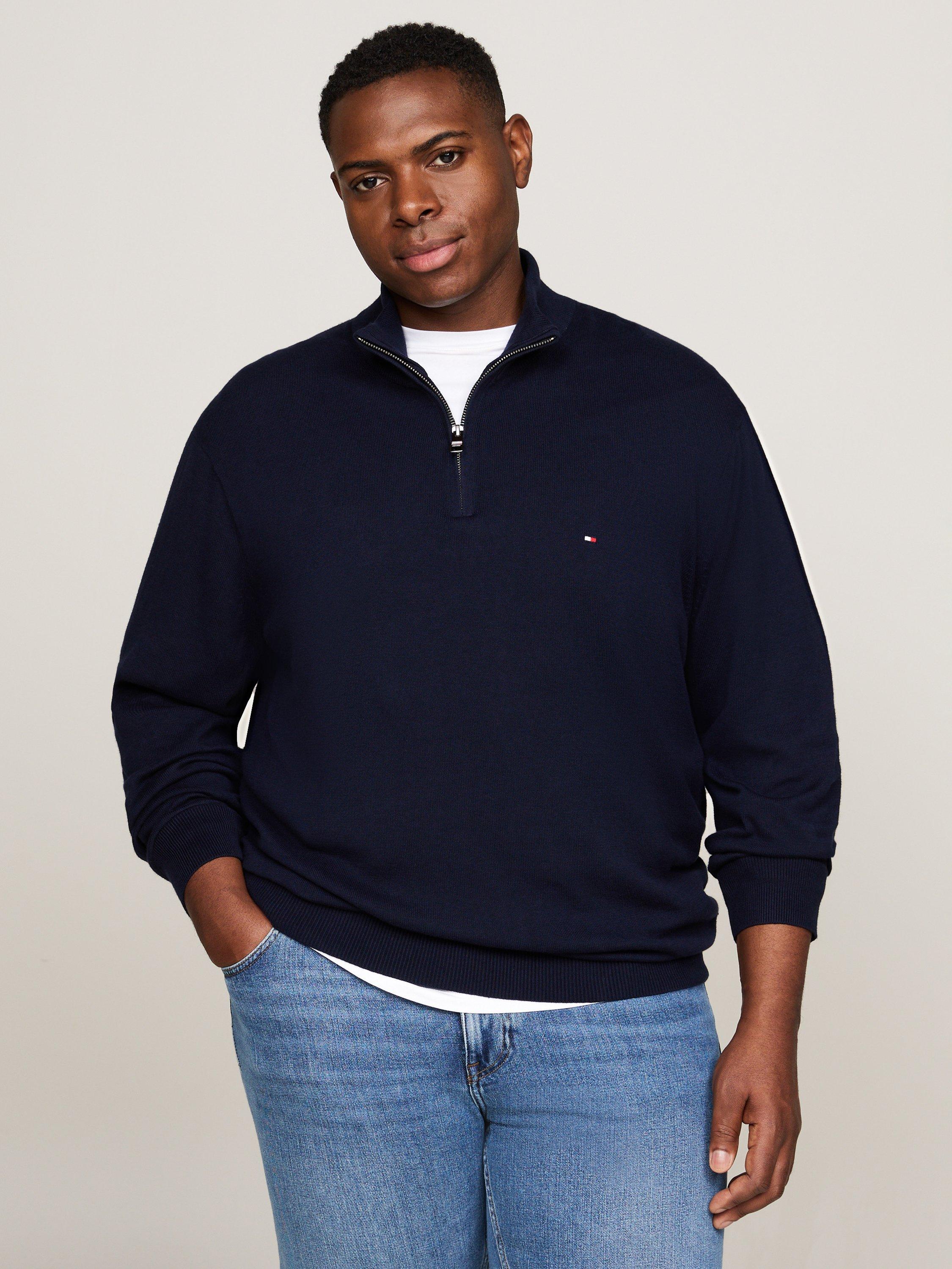 Product image 1 of 5, which shows Tommy Hilfiger Plus Half Zip Cotton Cashmere Blend Jumper, Desert Sky, XXXL