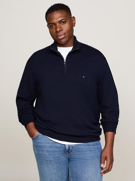 Tommy Hilfiger Plus Half Zip Cotton Cashmere Blend Jumper, Desert Sky