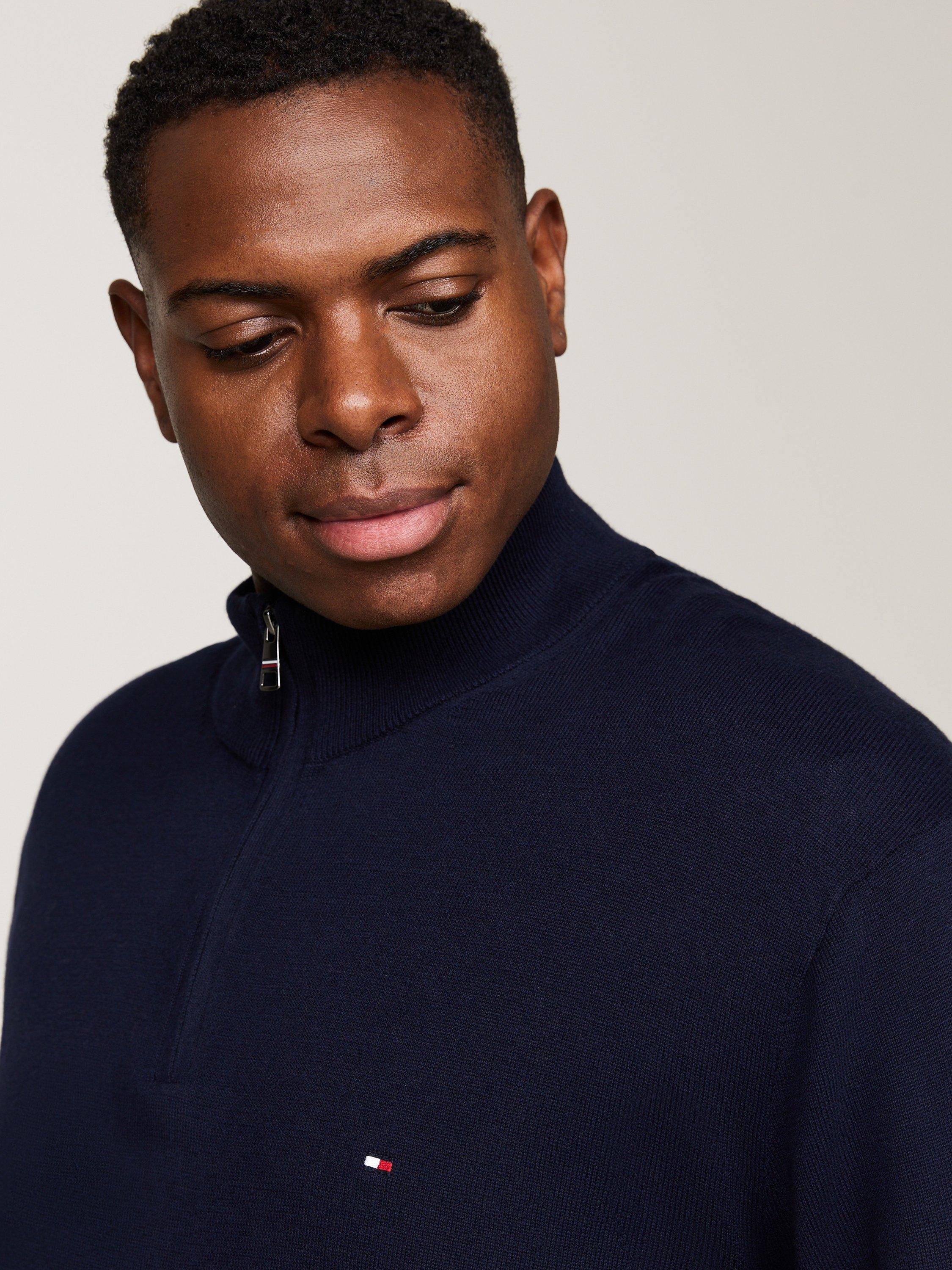 Product image 3 of 5, which shows Tommy Hilfiger Plus Half Zip Cotton Cashmere Blend Jumper, Desert Sky, XXXL