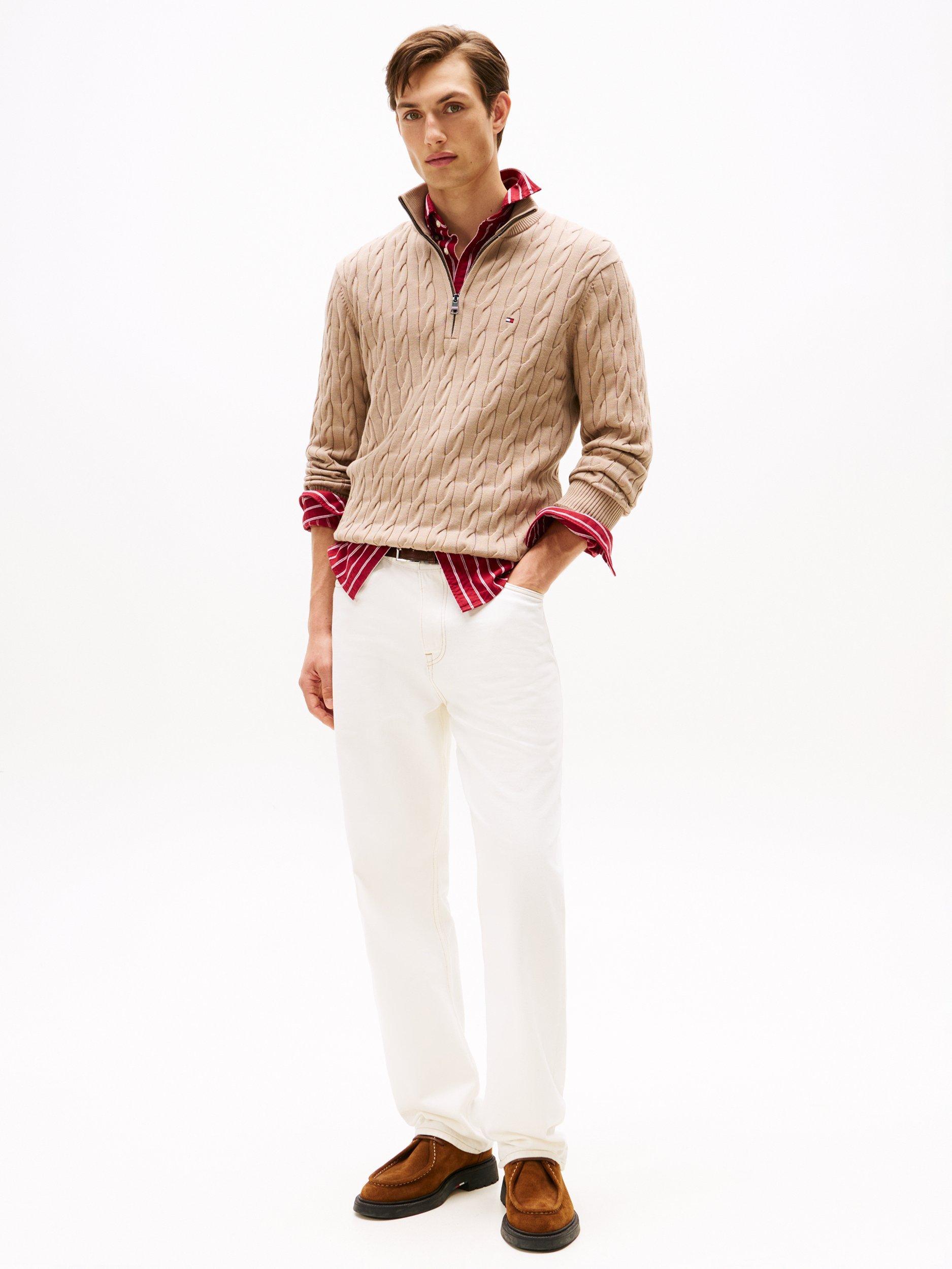 Product image 4 of 6, which shows Tommy Hilfiger Cable Knit Half-Zip Jumper, Coastal Taupe, L
