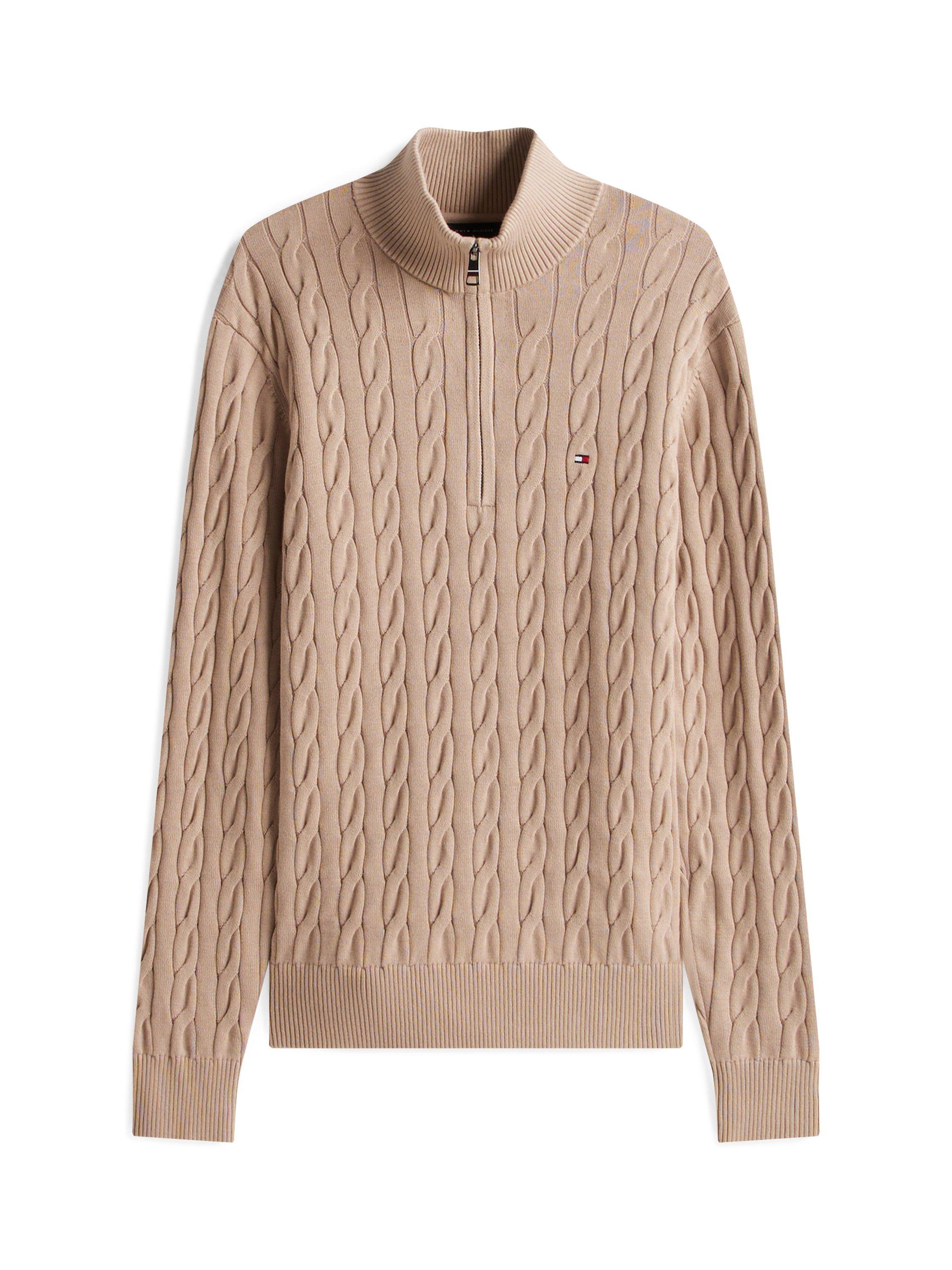 Product image 5 of 6, which shows Tommy Hilfiger Cable Knit Half-Zip Jumper, Coastal Taupe, L