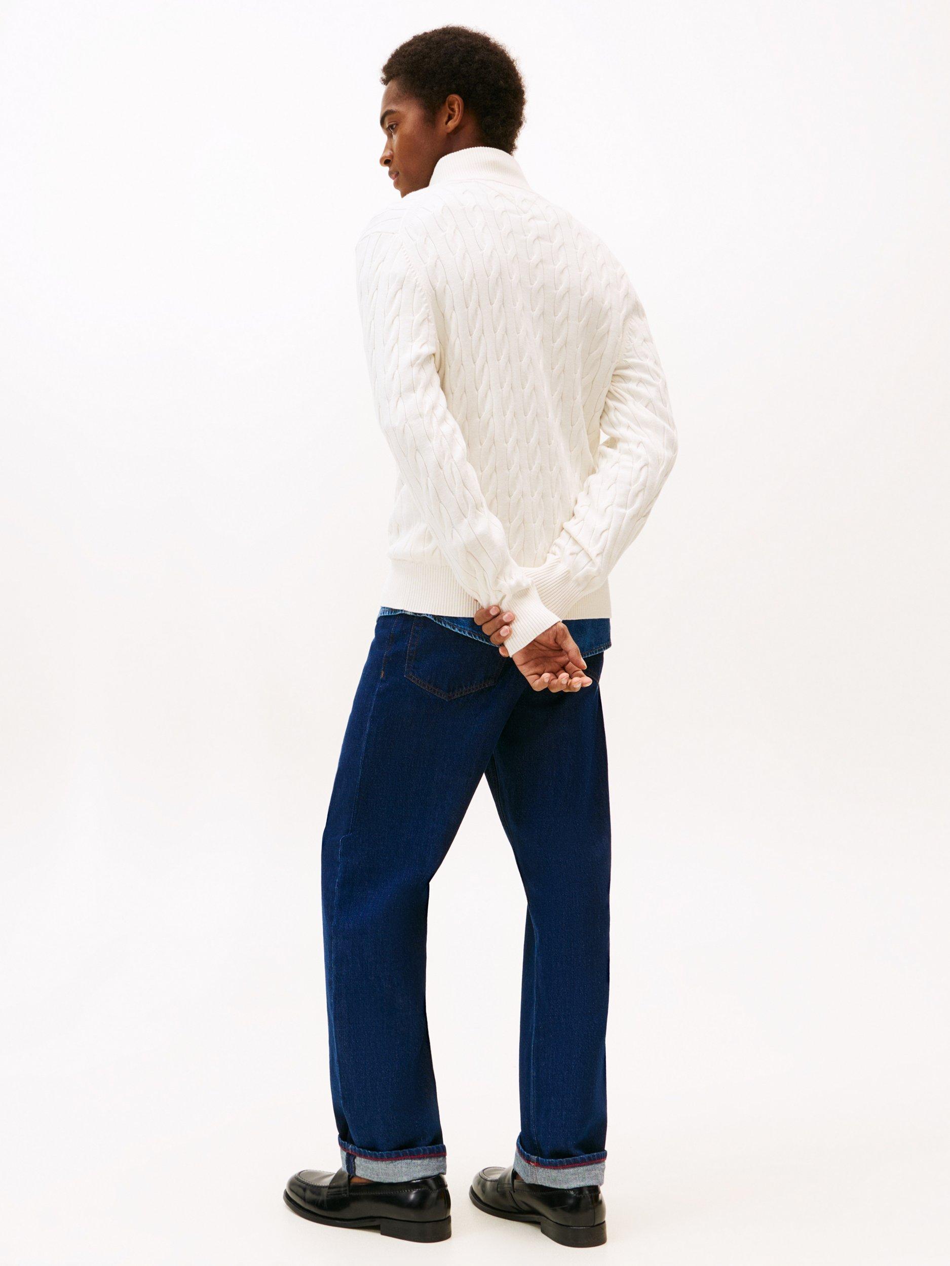 Product image 2 of 8, which shows Tommy Hilfiger Cable Knit Half-Zip Jumper, Ivory Petal, M