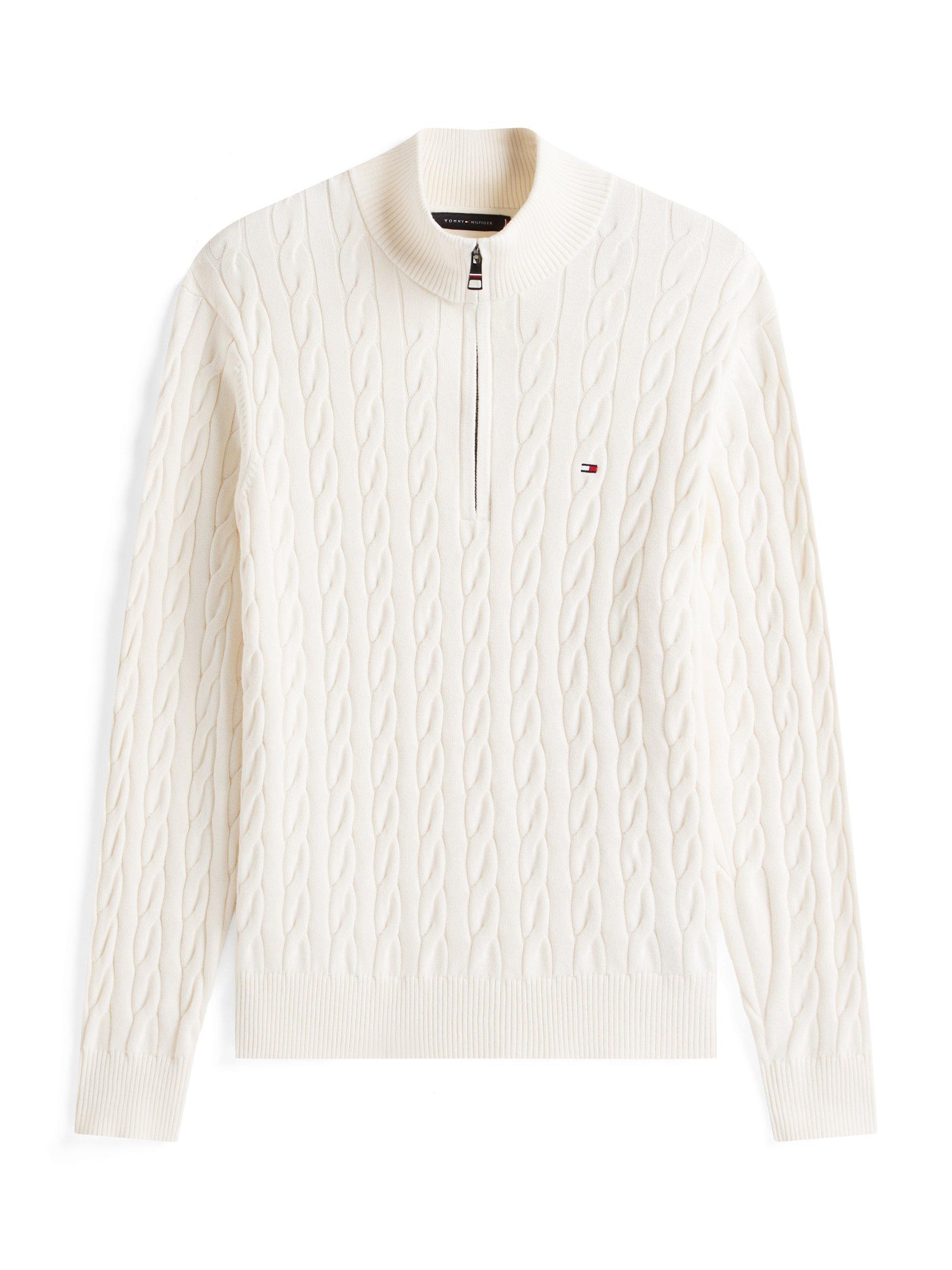 Product image 5 of 8, which shows Tommy Hilfiger Cable Knit Half-Zip Jumper, Ivory Petal, M