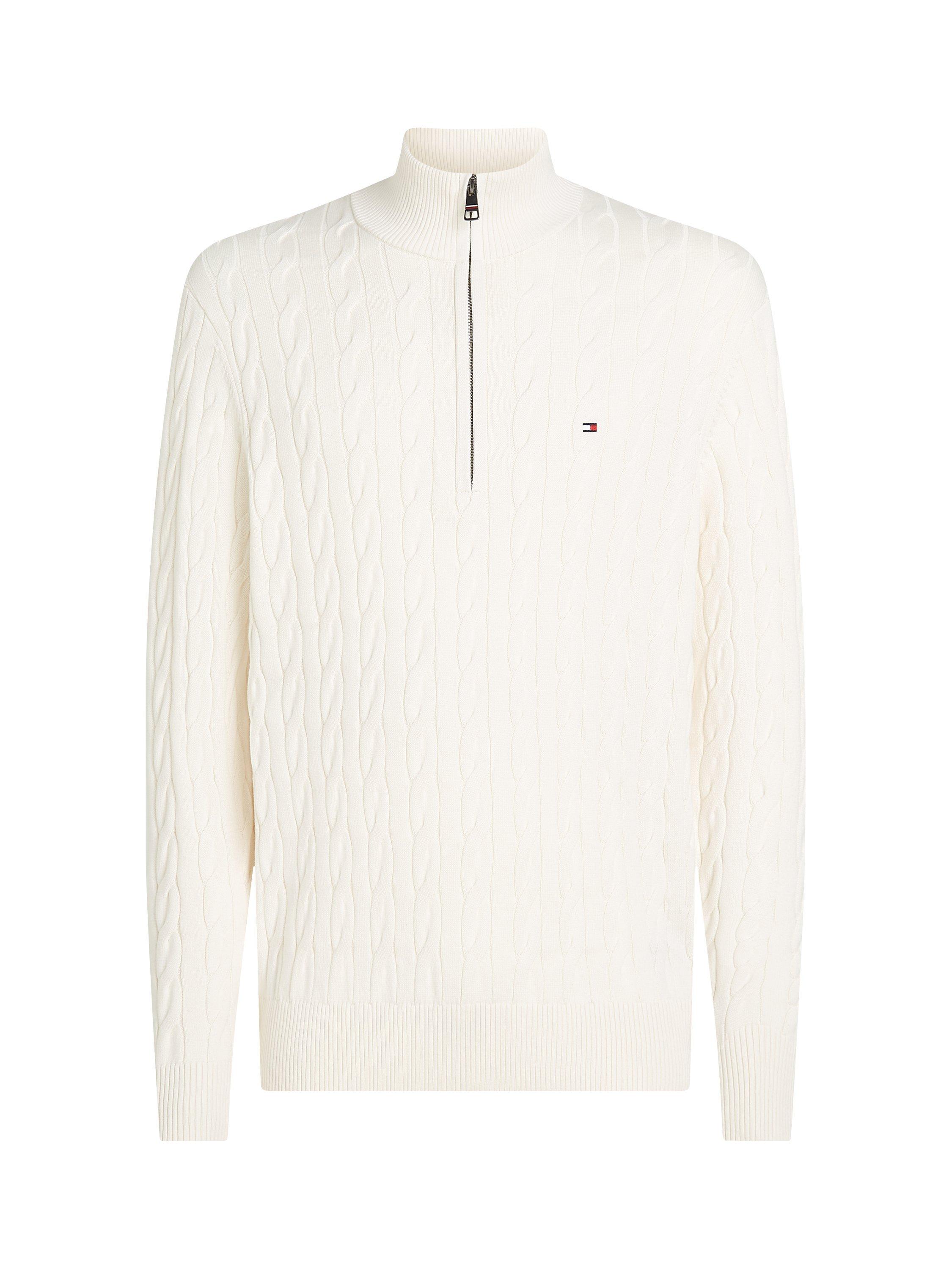 Product image 6 of 8, which shows Tommy Hilfiger Cable Knit Half-Zip Jumper, Ivory Petal, M