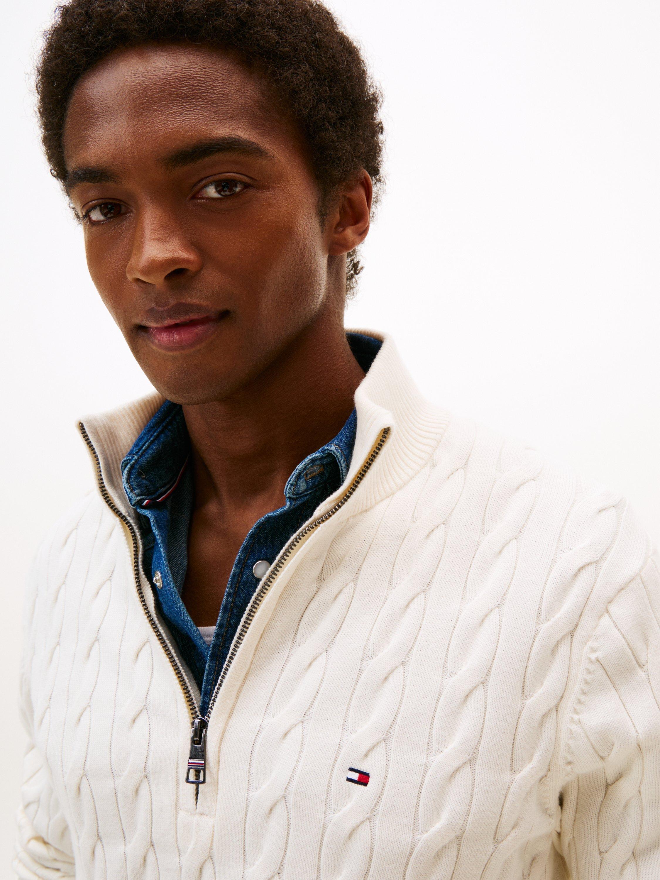 Product image 8 of 8, which shows Tommy Hilfiger Cable Knit Half-Zip Jumper, Ivory Petal, M