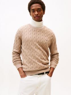Tommy Hilfiger Flag Embroidery Cable Knit Jumper, Coastal Taupe