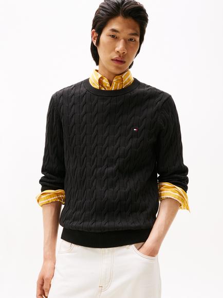 Tommy Hilfiger Flag Embroidery Cable Knit Jumper, Black