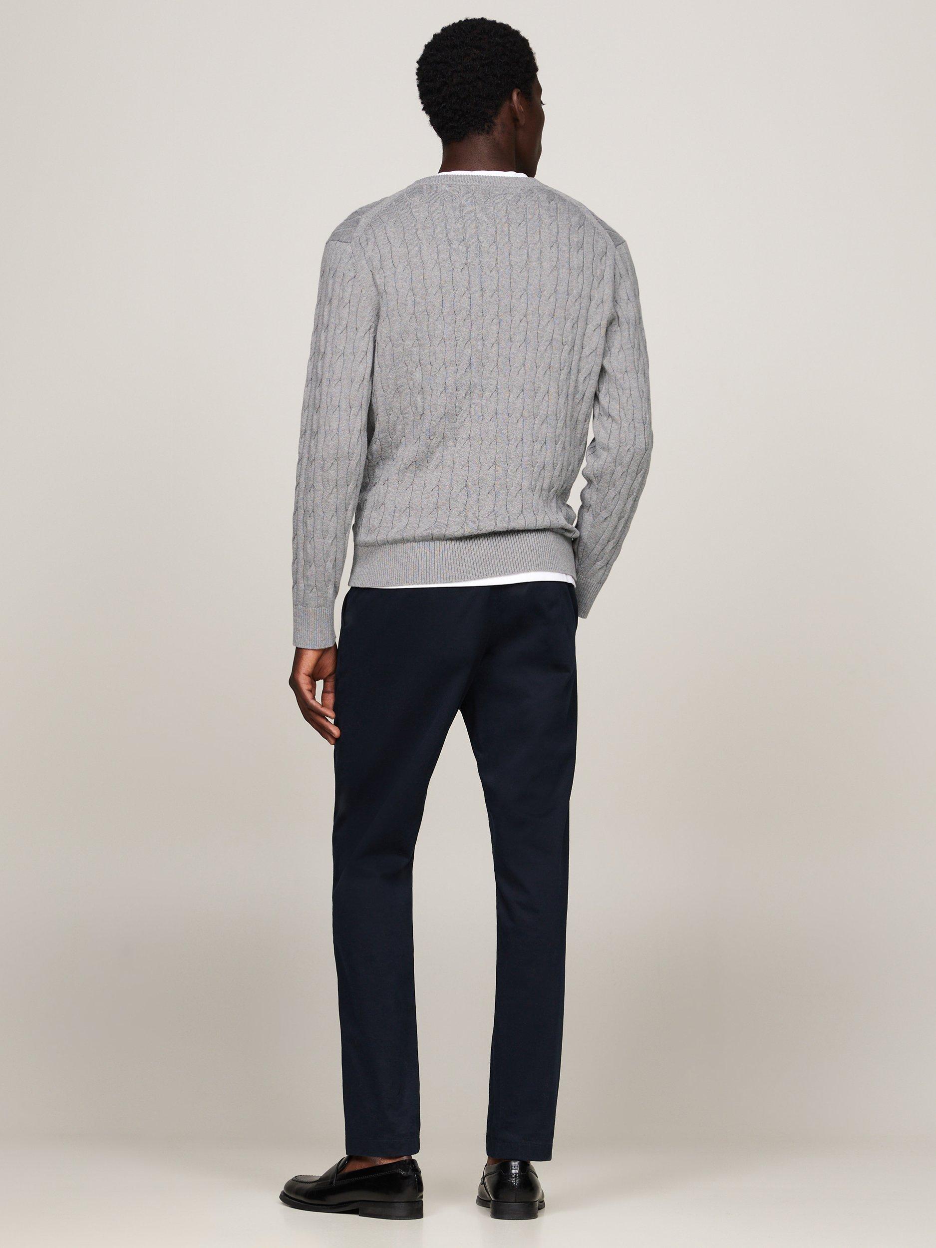 Product image 2 of 5, which shows Tommy Hilfiger Classic Cable Knit Cotton Jumper, Medium Grey Heather, M