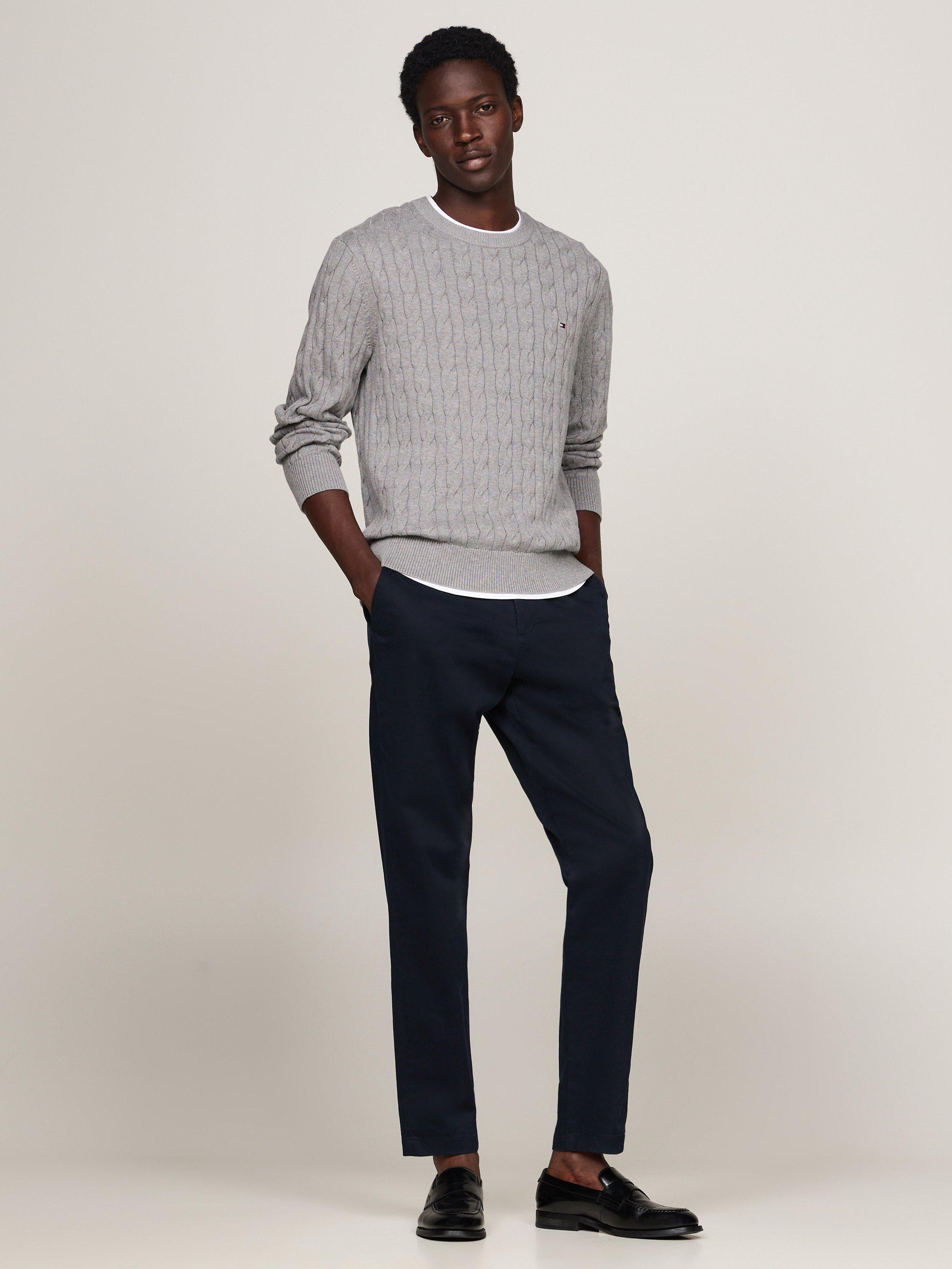 Product image 3 of 5, which shows Tommy Hilfiger Classic Cable Knit Cotton Jumper, Medium Grey Heather, M