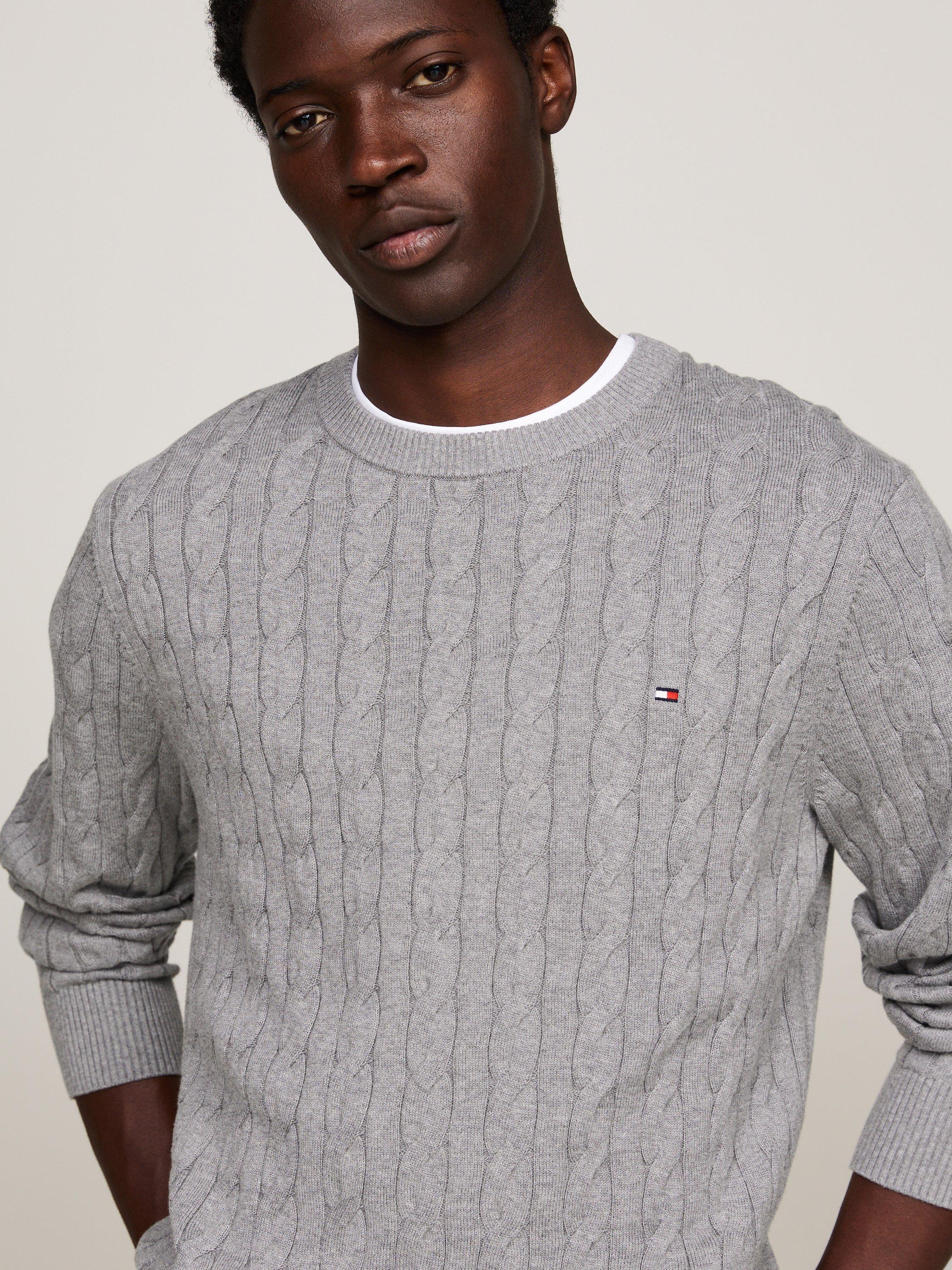 Product image 4 of 5, which shows Tommy Hilfiger Classic Cable Knit Cotton Jumper, Medium Grey Heather, M