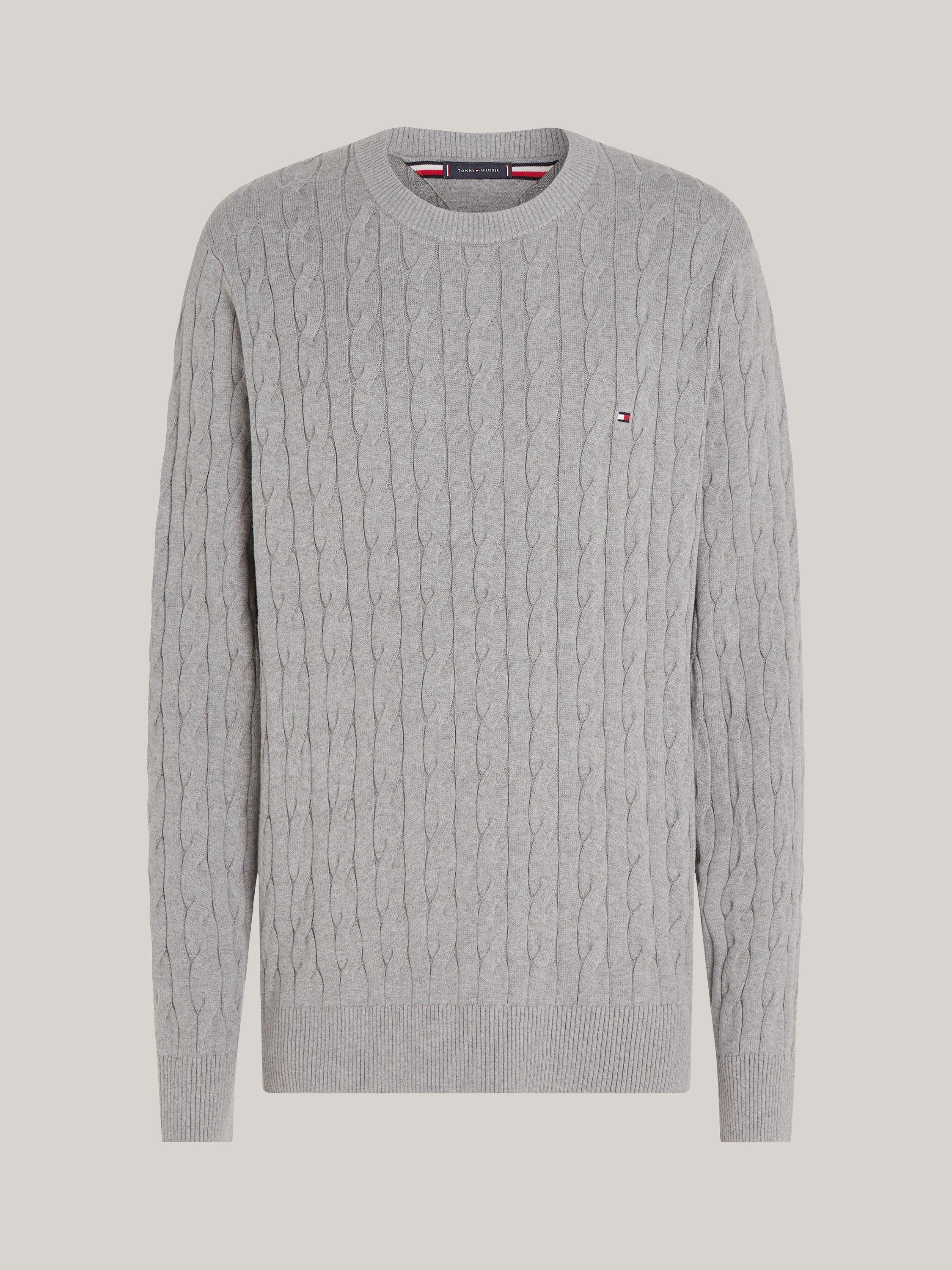 Product image 5 of 5, which shows Tommy Hilfiger Classic Cable Knit Cotton Jumper, Medium Grey Heather, M