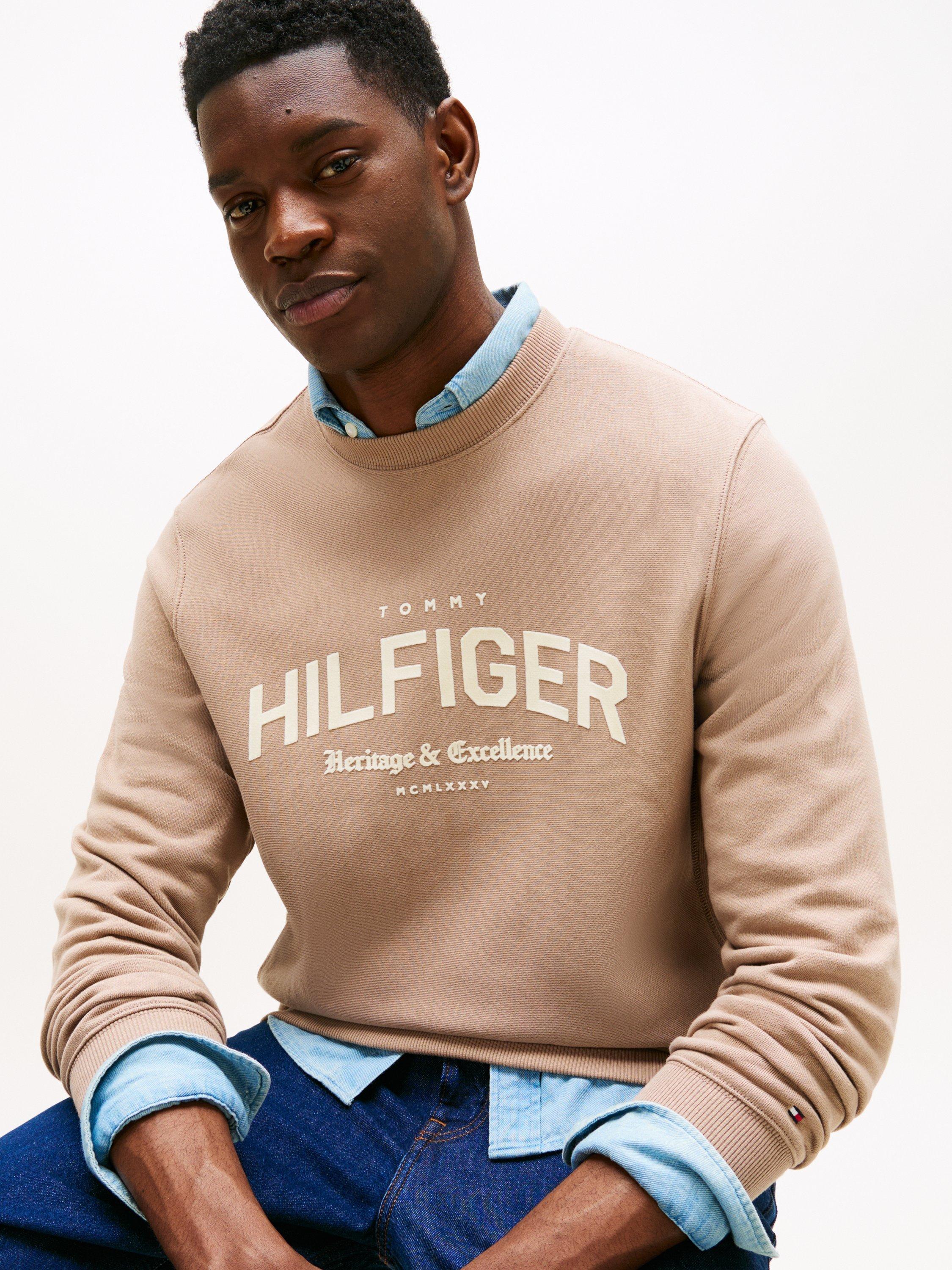 Product image 4 of 5, which shows Tommy Hilfiger Arched Logo Cotton Sweatshirt, Coastal Taupe, XS