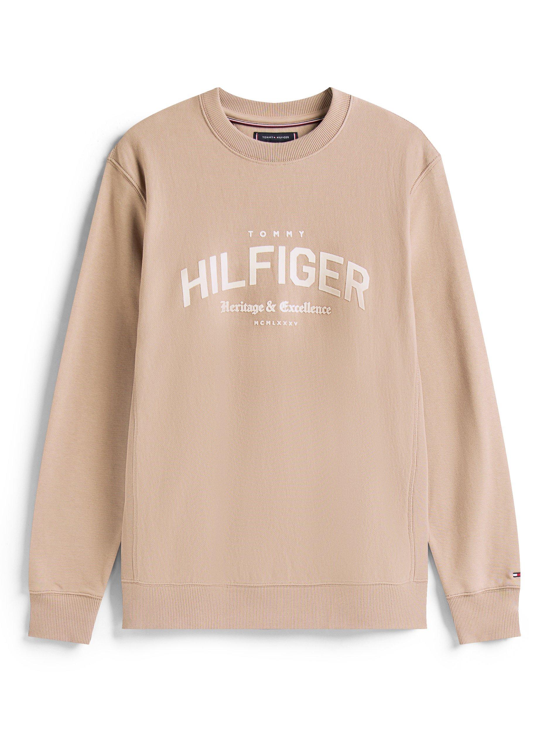 Product image 5 of 5, which shows Tommy Hilfiger Arched Logo Cotton Sweatshirt, Coastal Taupe, XS