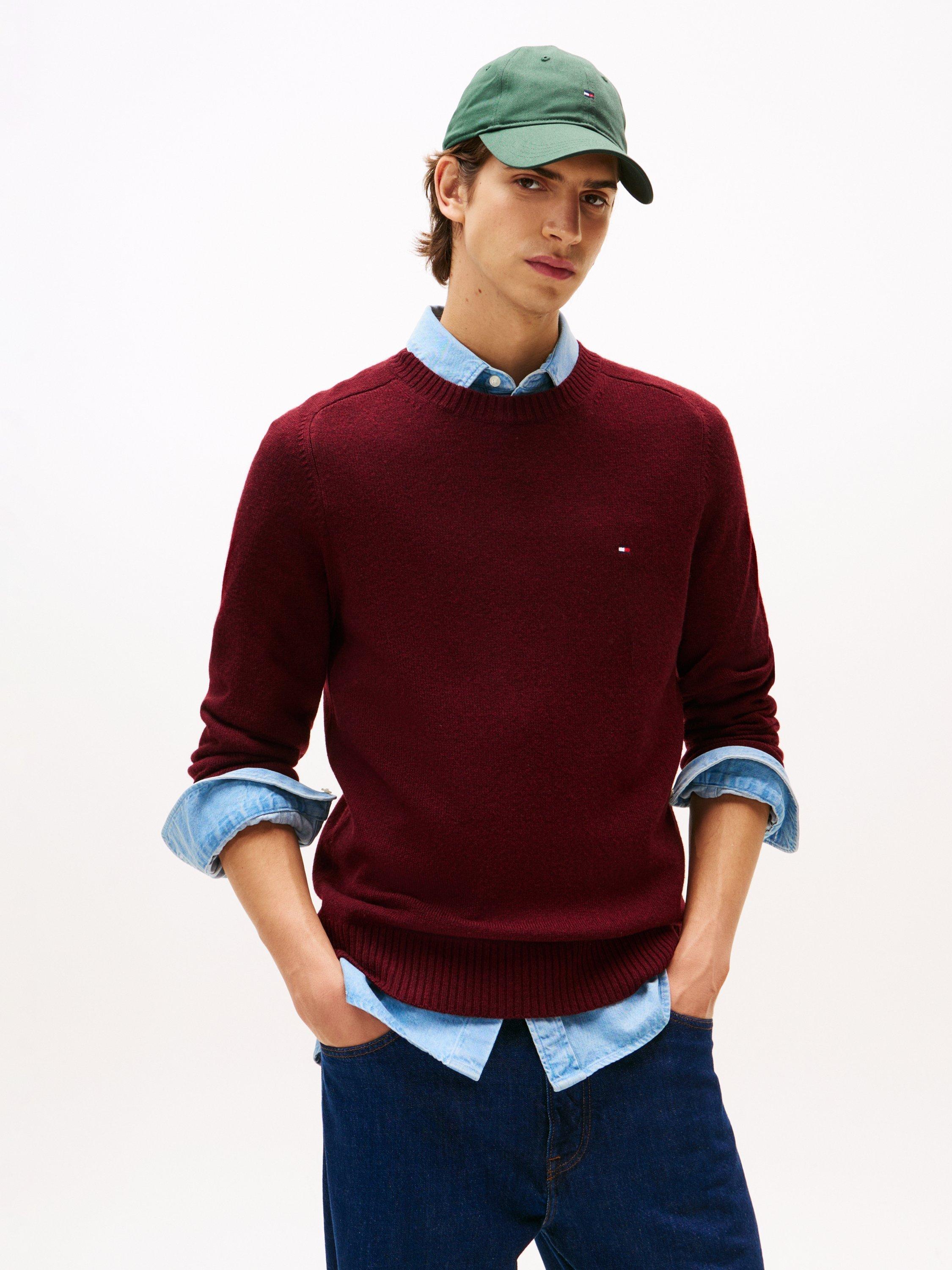 Product image 1 of 5, which shows Tommy Hilfiger Wool Crew Neck Jumper, Deep Burgundy, L