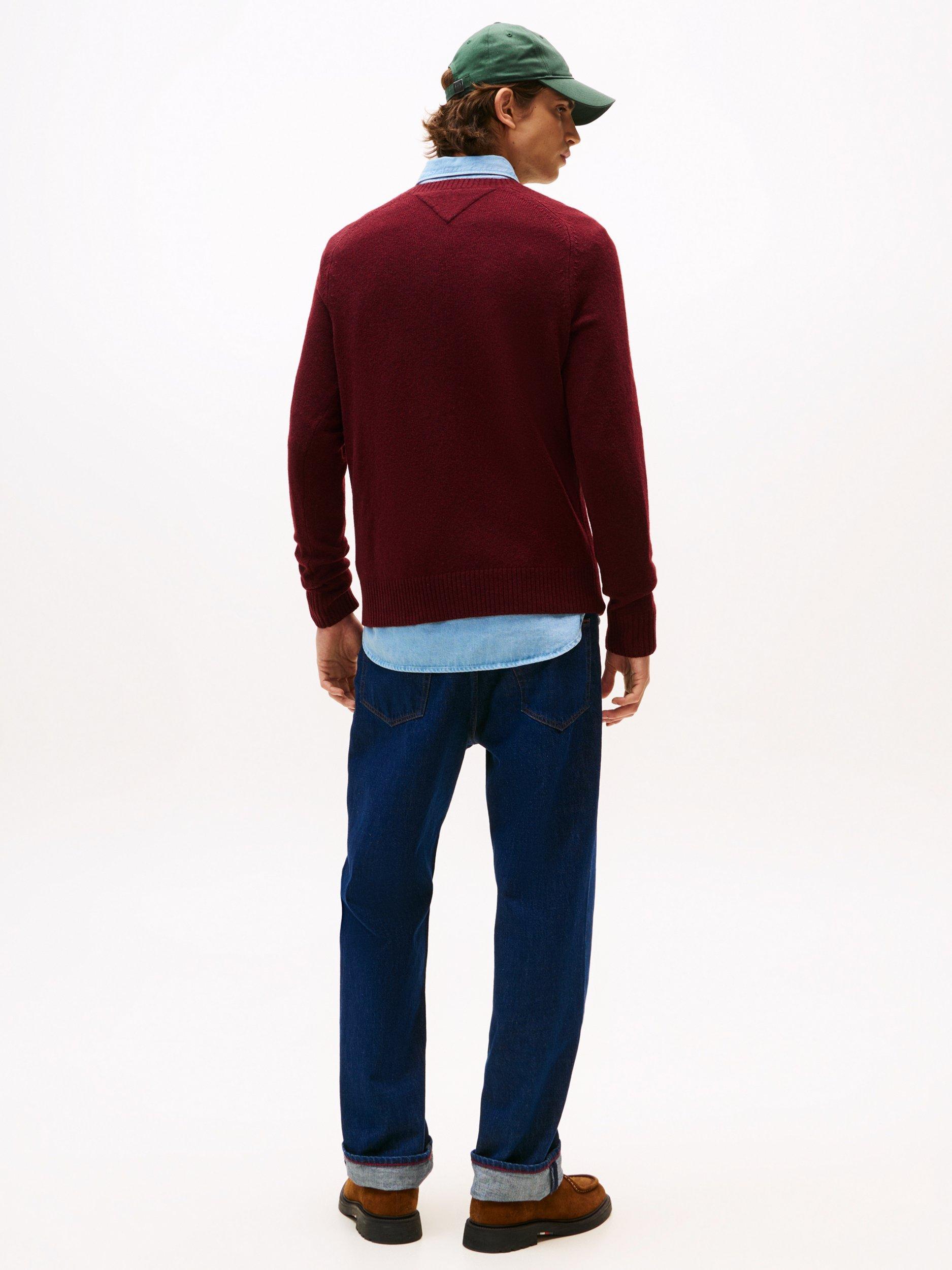 Product image 2 of 5, which shows Tommy Hilfiger Wool Crew Neck Jumper, Deep Burgundy, L