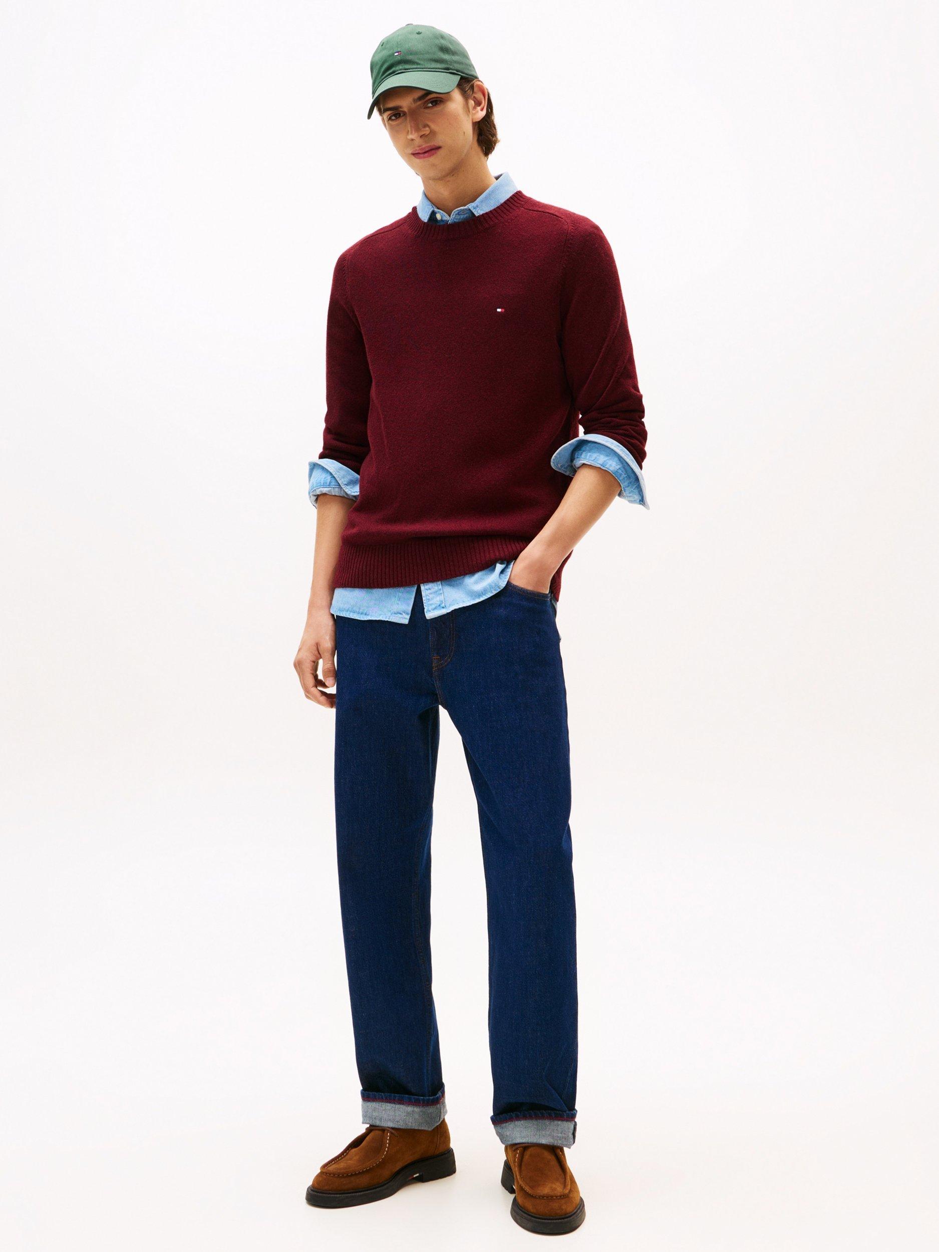 Product image 3 of 5, which shows Tommy Hilfiger Wool Crew Neck Jumper, Deep Burgundy, L