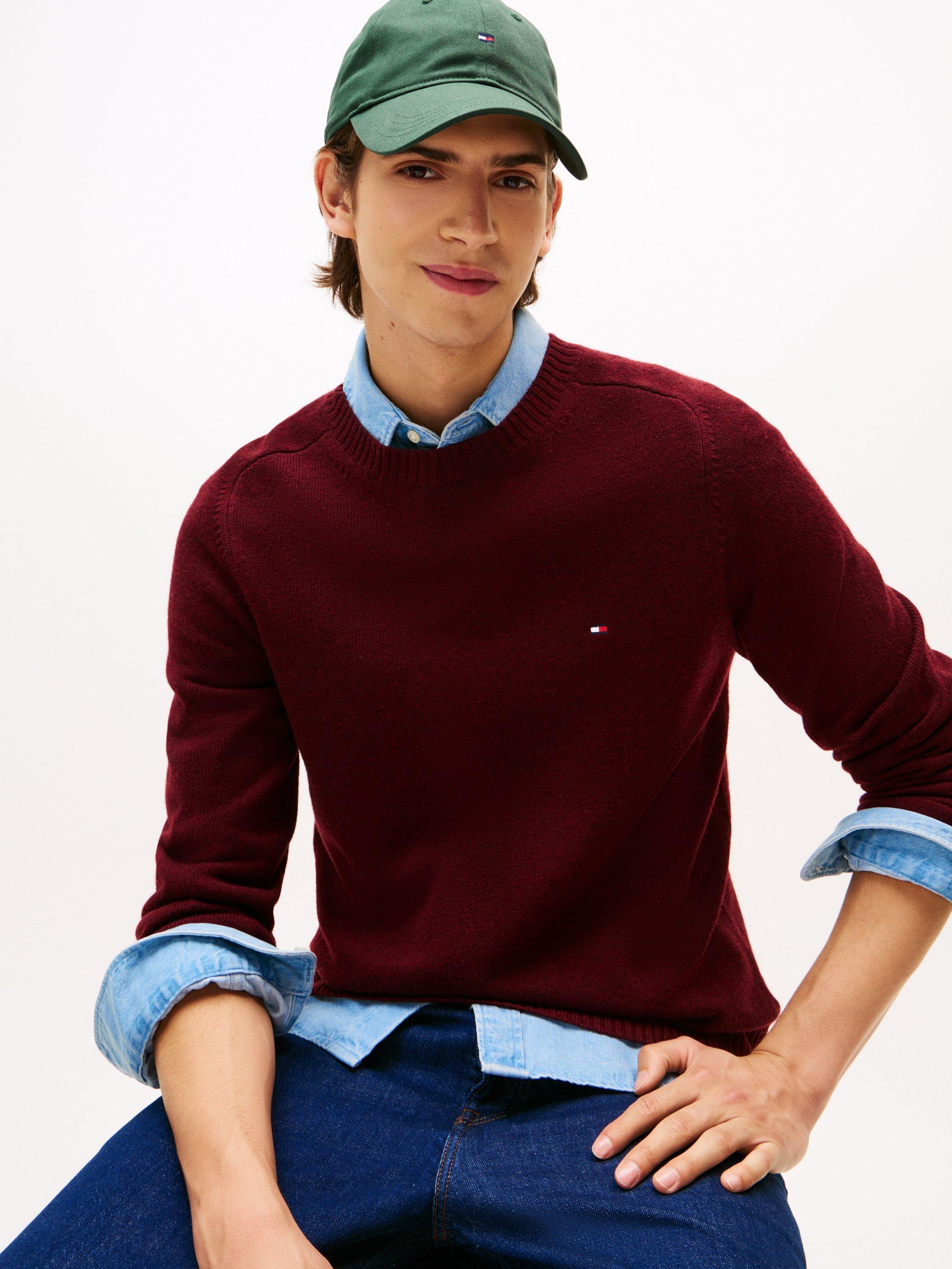 Product image 5 of 5, which shows Tommy Hilfiger Wool Crew Neck Jumper, Deep Burgundy, L