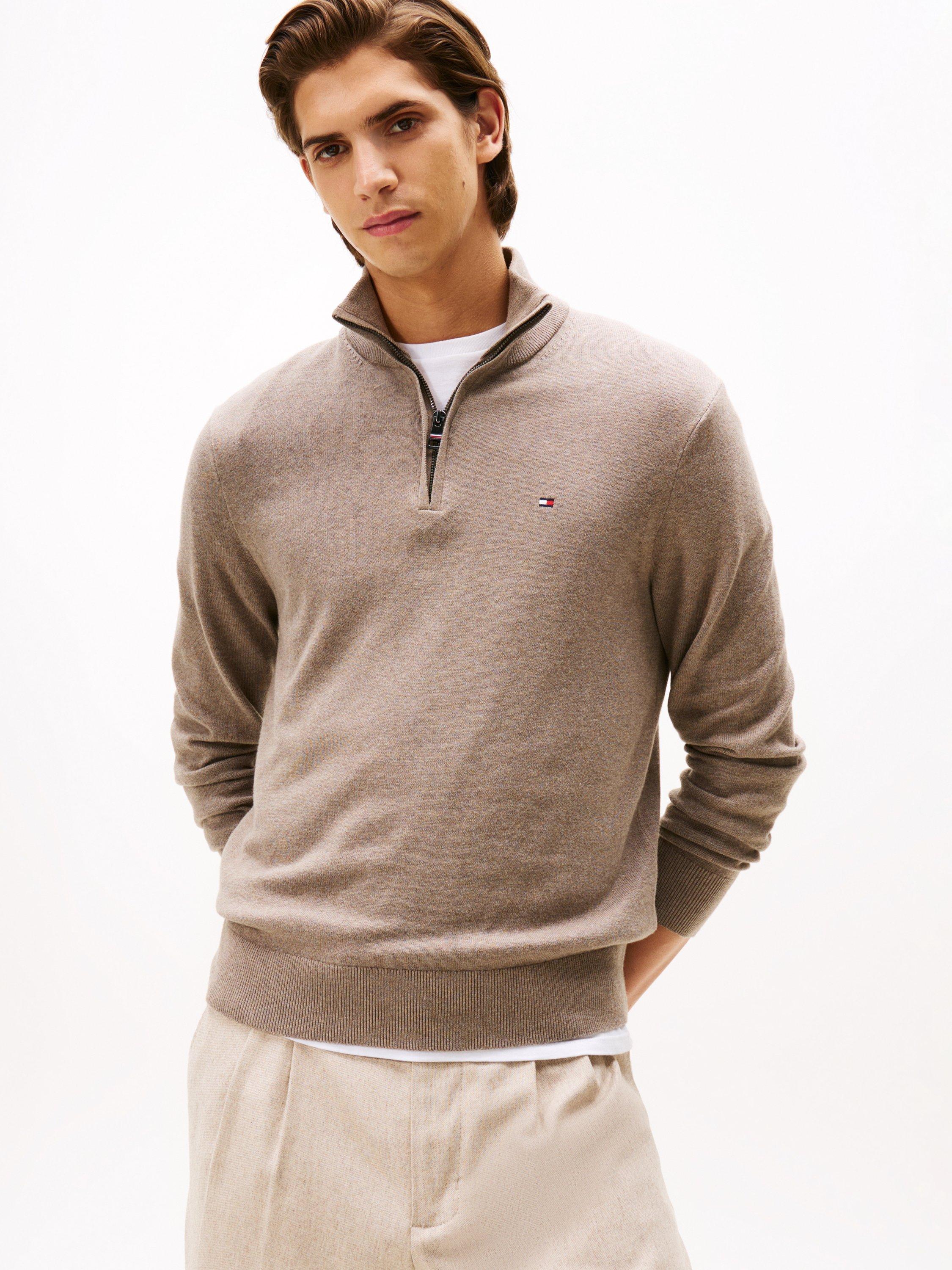 Product image 1 of 5, which shows Tommy Hilfiger Cashmere Blend Half-Zip Jumper, Taupe, XS