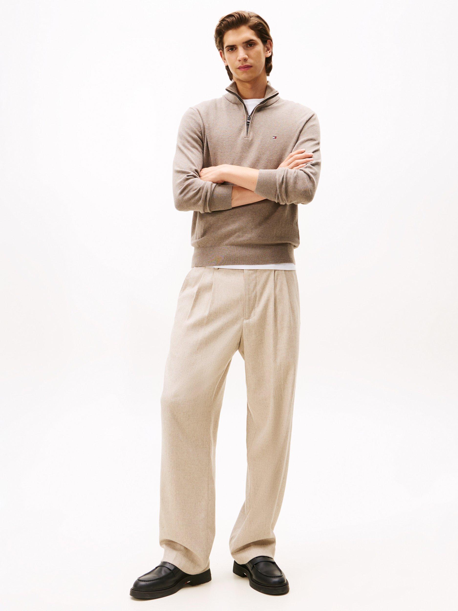Product image 2 of 5, which shows Tommy Hilfiger Cashmere Blend Half-Zip Jumper, Taupe, XS