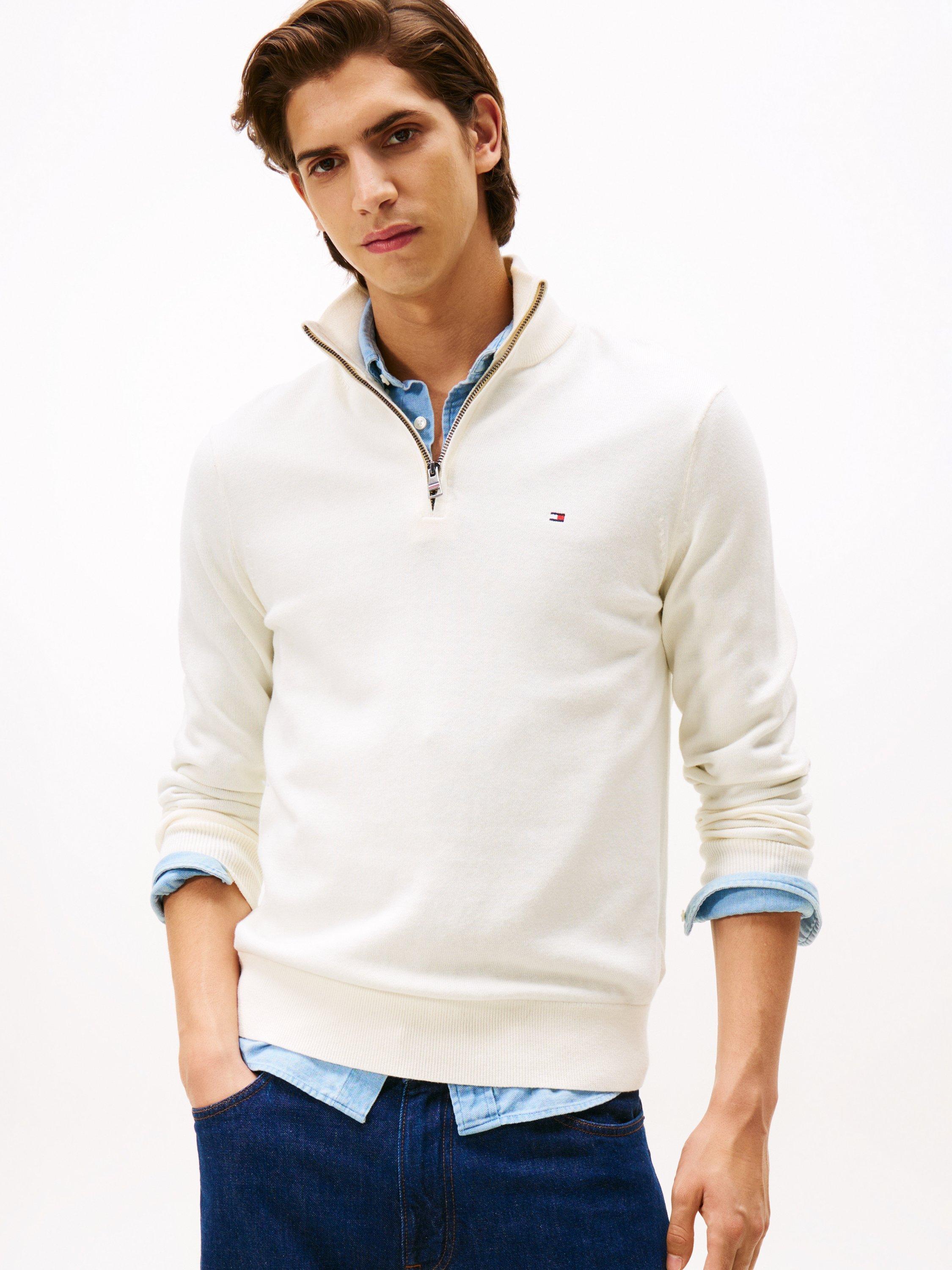 Product image 1 of 5, which shows Tommy Hilfiger Cashmere Blend Half-Zip Jumper, Ivory Petal, XS