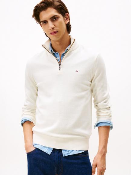 Tommy Hilfiger Cashmere Blend Half-Zip Jumper, Ivory Petal