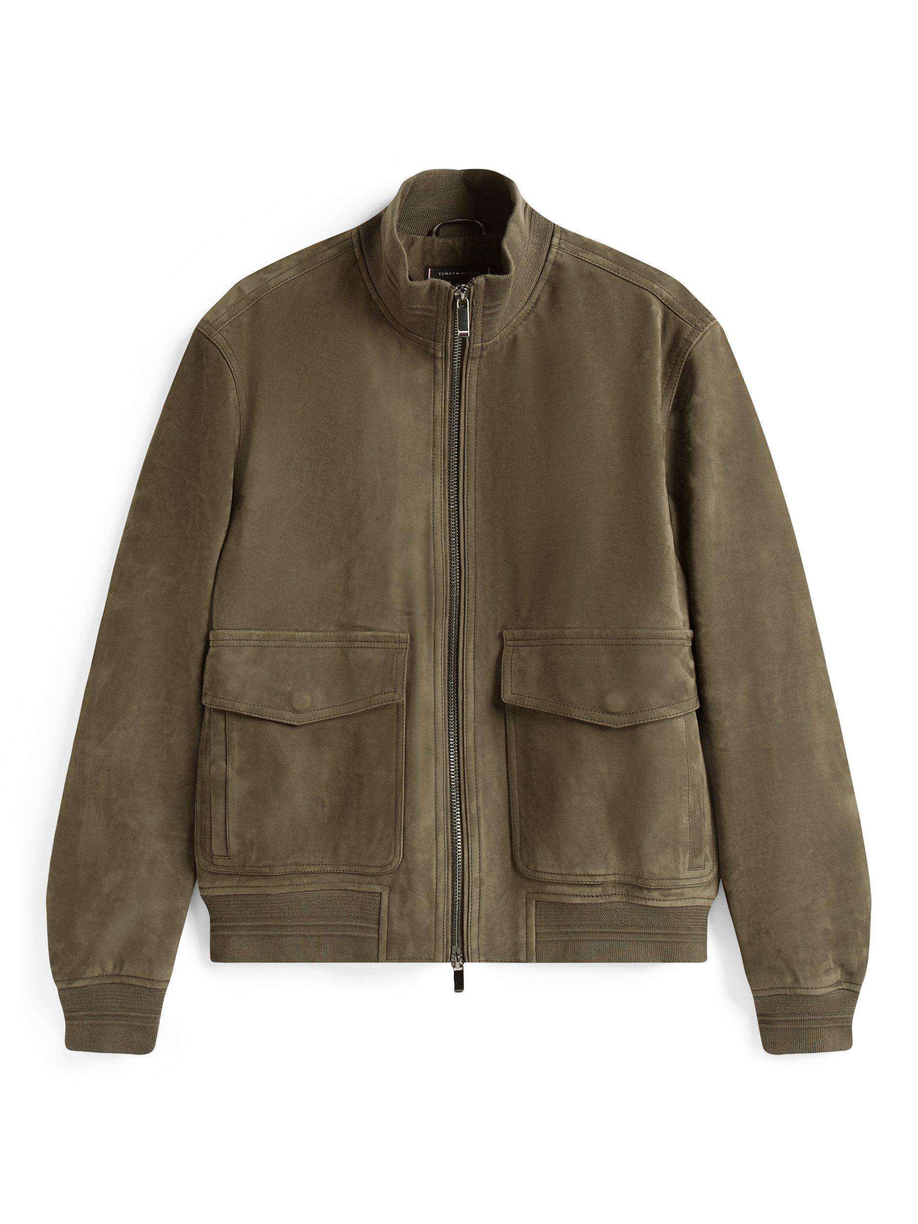 Product image 2 of 5, which shows Tommy Hilfiger Suede Bomber Jacket, Mountain Spruce, M