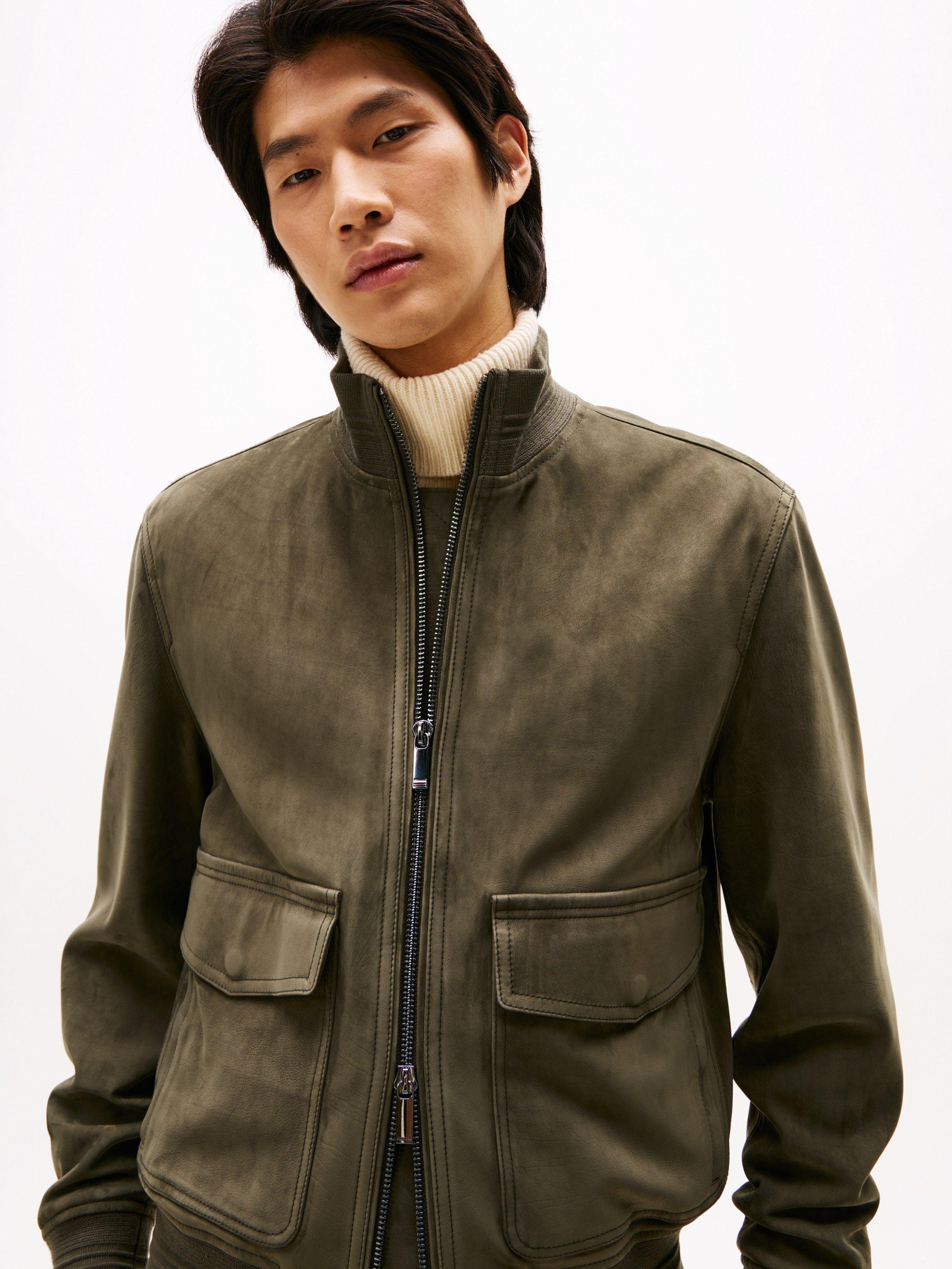 Product image 3 of 5, which shows Tommy Hilfiger Suede Bomber Jacket, Mountain Spruce, M