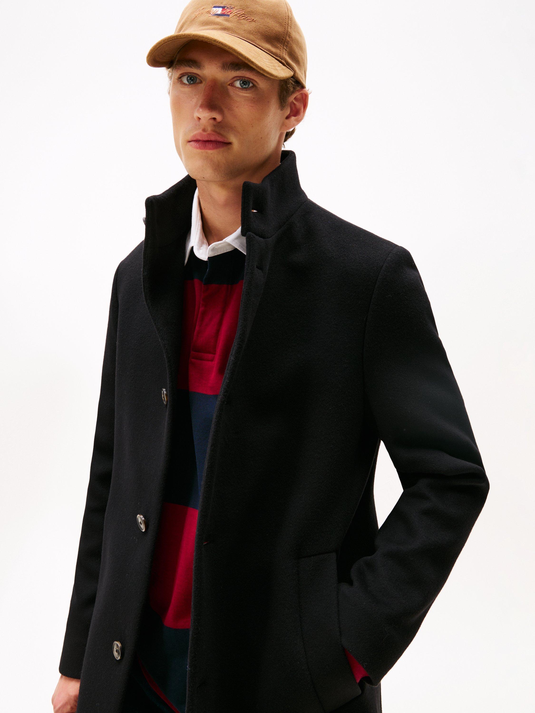 Product image 1 of 5, which shows Tommy Hilfiger Wool Blend Overcoat, Black, M